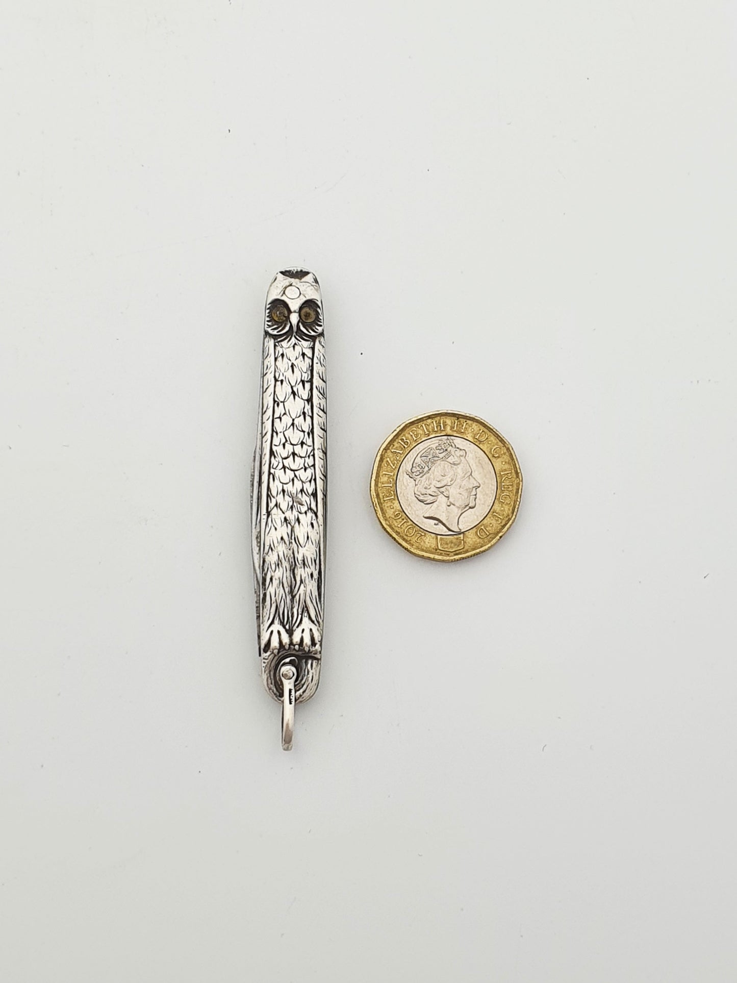 Antique Continental Silver Owl Folding Penknife With Glass Eyes – circa 1900