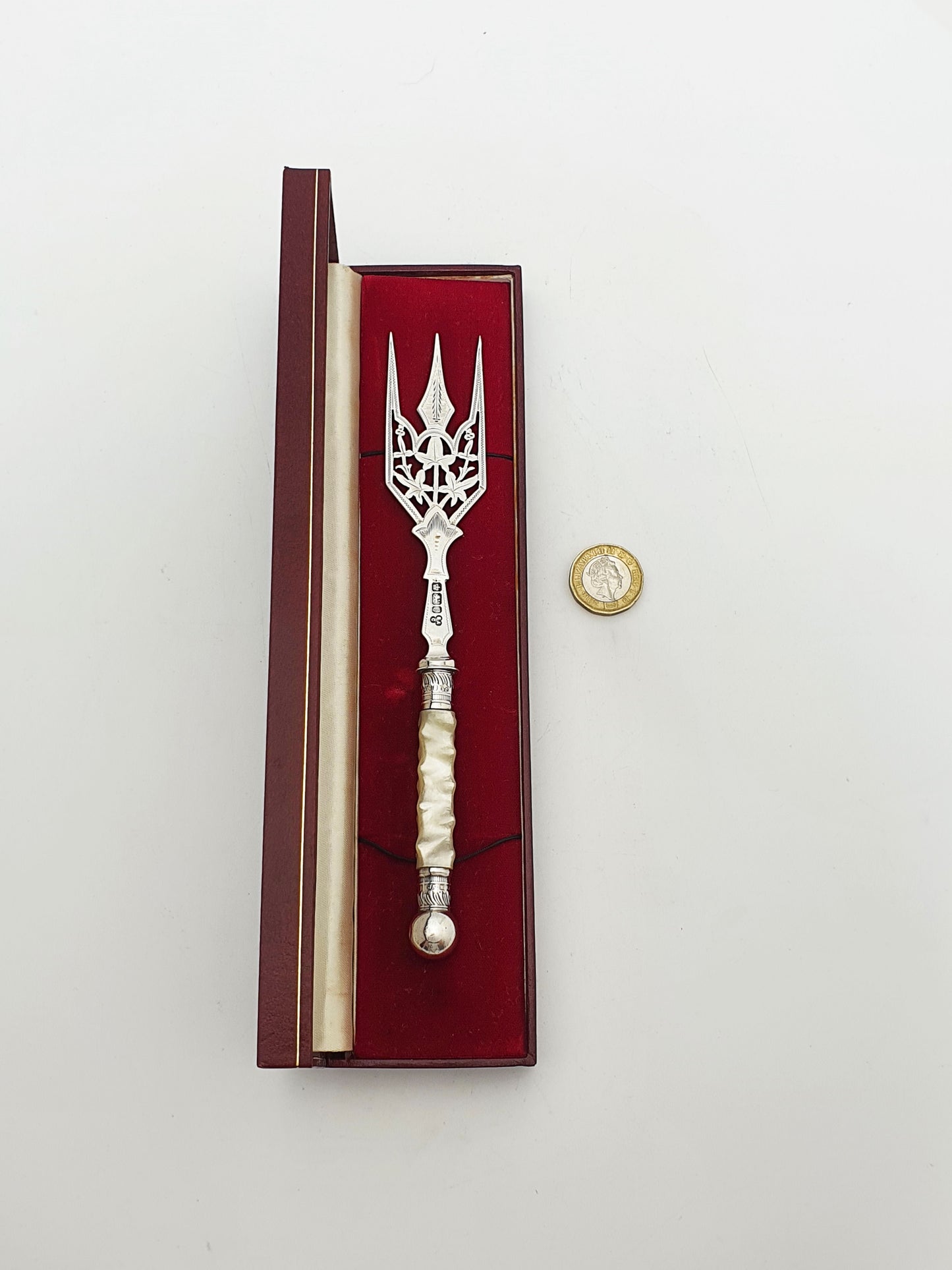 Antique Edwardian Sterling Silver Bread Fork With Mother-Of-Pearl Handle - 1902