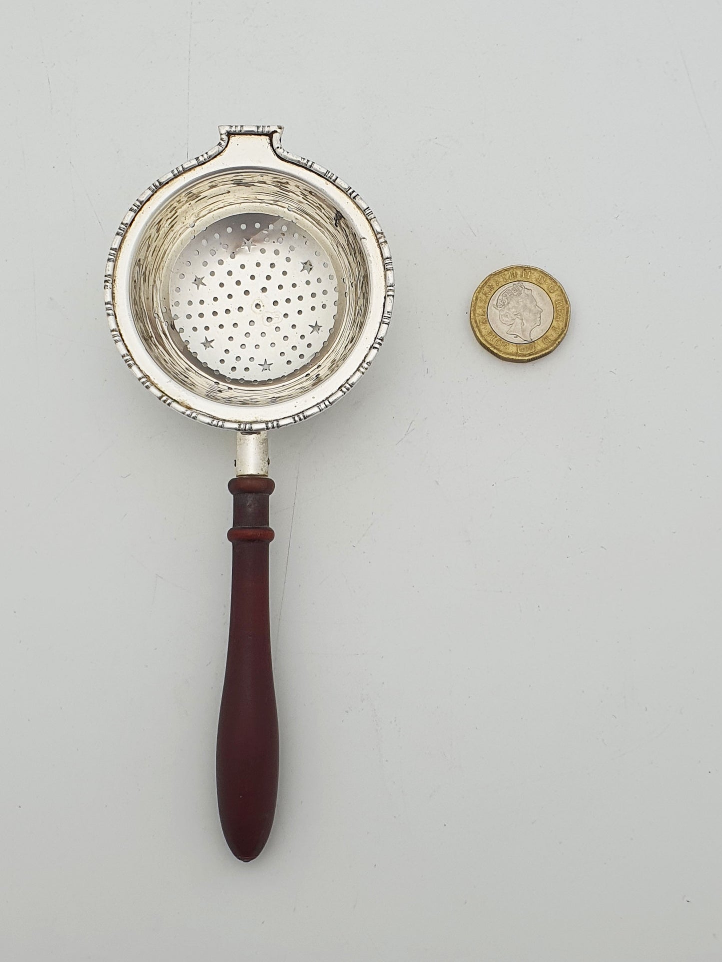 Vintage Sterling Silver Jubilee Tea Strainer With Wooden Handle - 1935