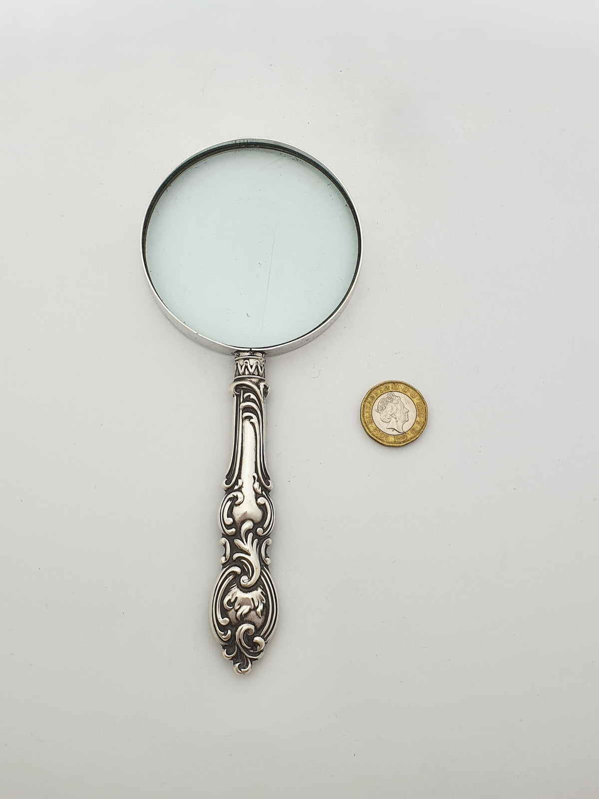 Vintage Elizabeth II Sterling Silver Rococo Handled Magnifying Glass - 1996