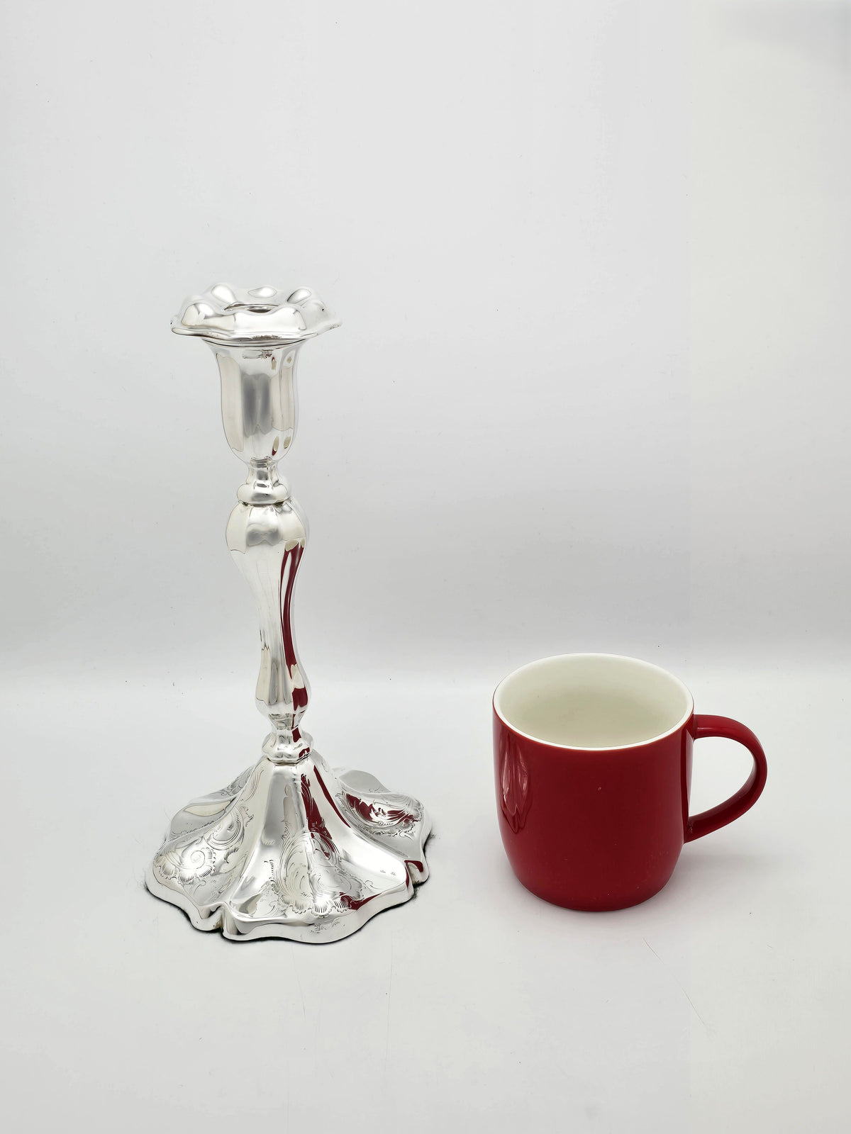 Antique Edwardian Silver Plated Engraved Rococo Candlesticks – circa 1905