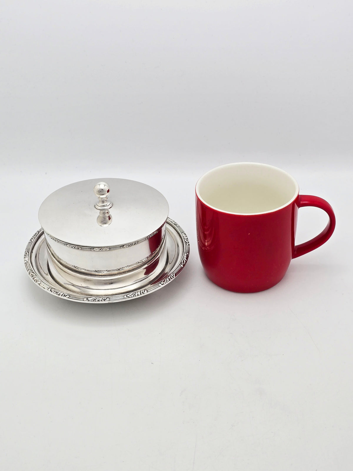 Antique Silver Plated Round Butter Dish With Frosted Glass Liner – circa 1920