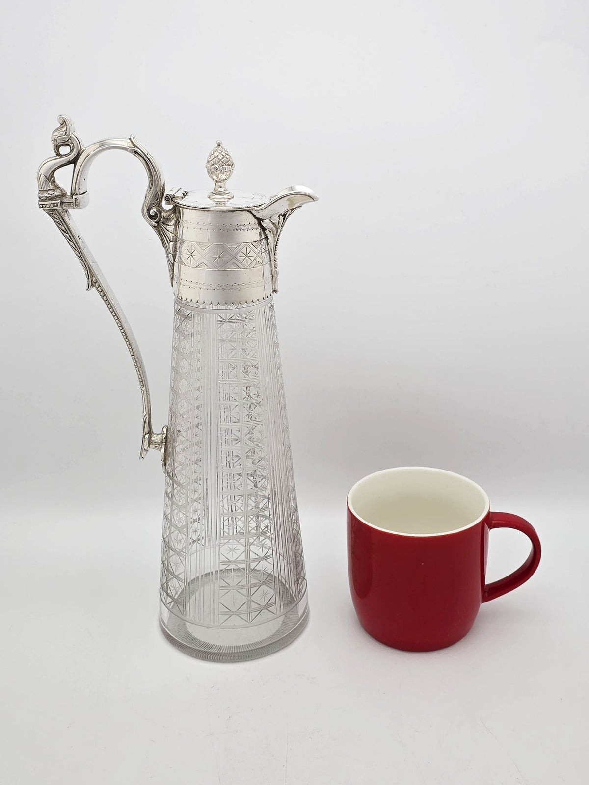 Antique Victorian Silver Plated Etched Glass Claret Jug circa 1880