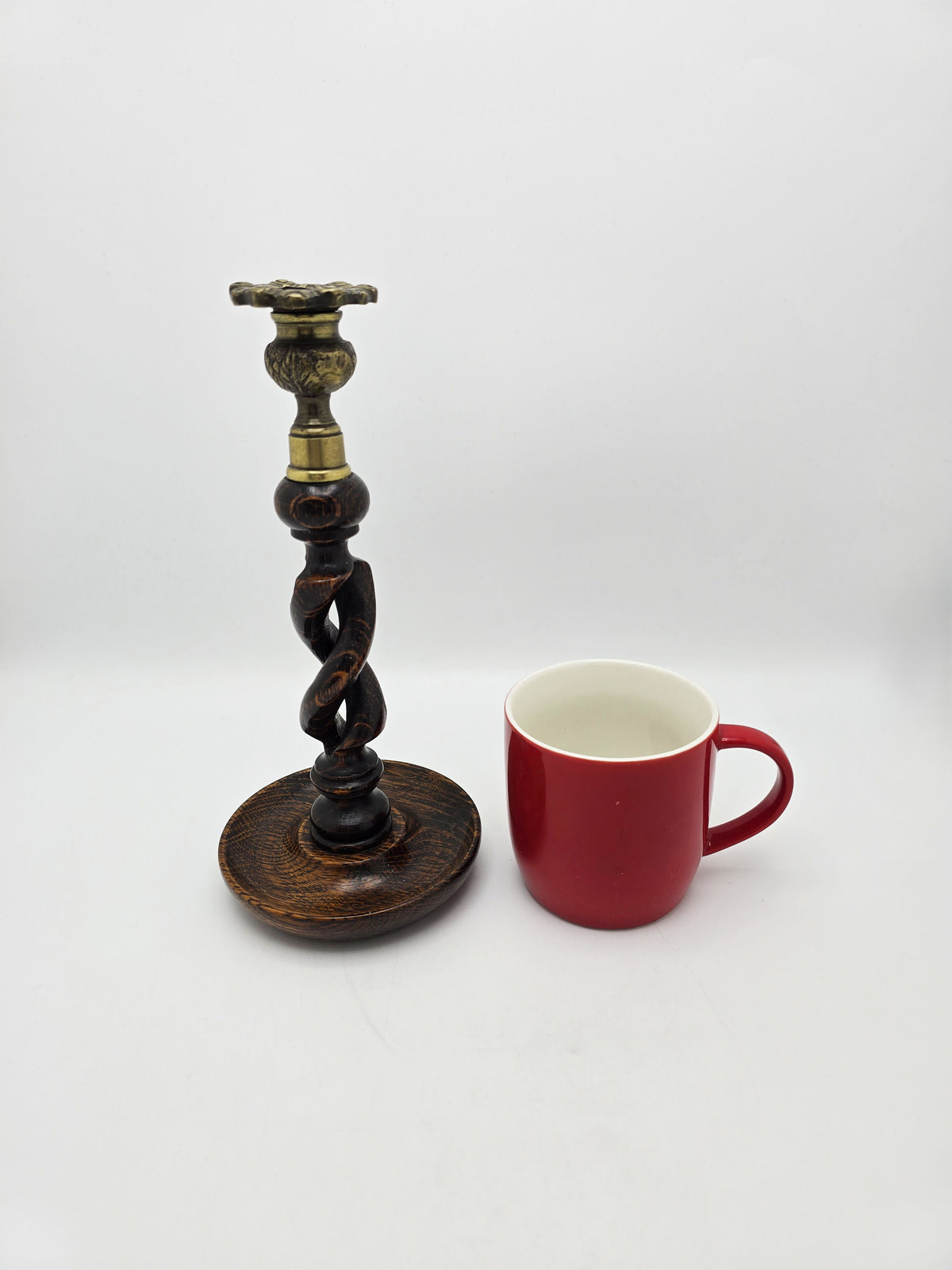 Antique Oak and Brass Barley Twist Candlesticks – circa 1920