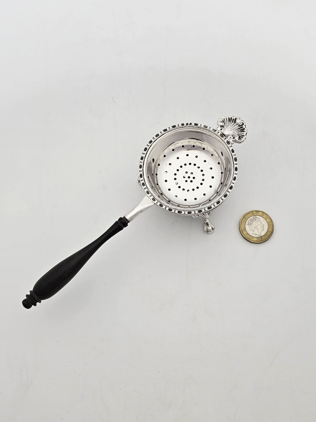Vintage Sterling Silver Tea Strainer and Stand, Birmingham 1978