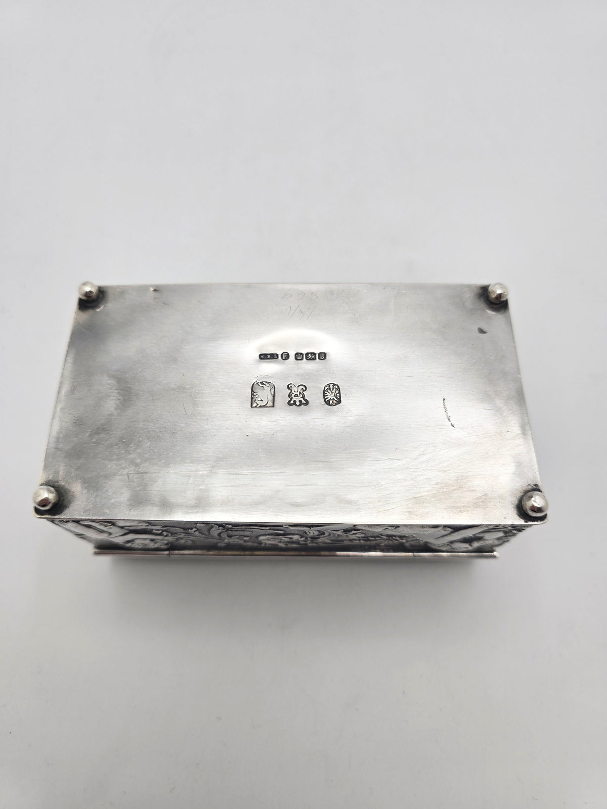 Antique Sterling Silver Repoussé Figural Trinket Box Sheffield 1899