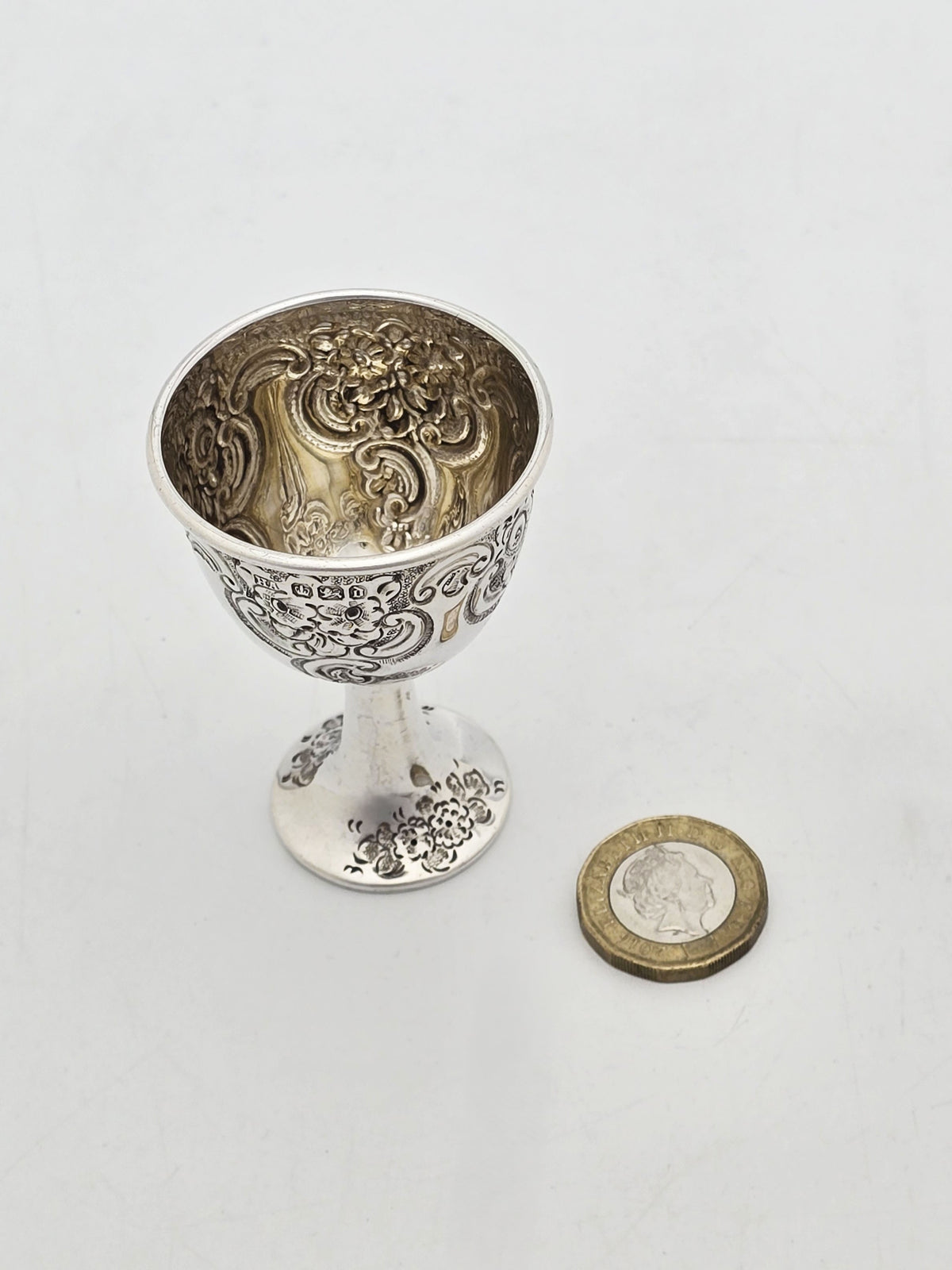 Antique Victorian Sterling Silver Embossed Egg Cup Sheffield 1896