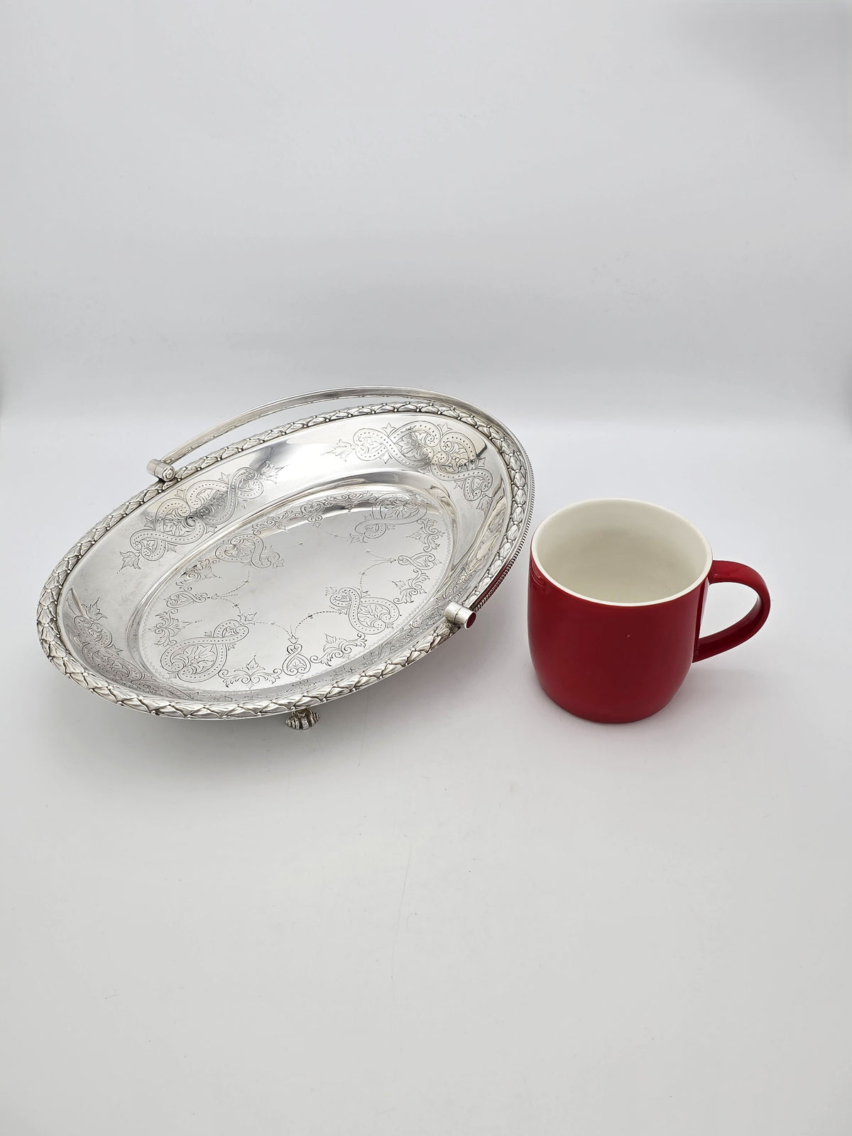 Antique Victorian Silver Plated Engraved Swing Handle Basket circa 1870
