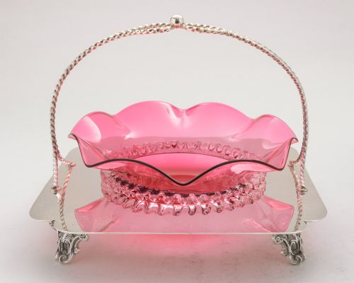 Stunning Cranberry Glass Dish in Silver Plated Stand - circa 1905