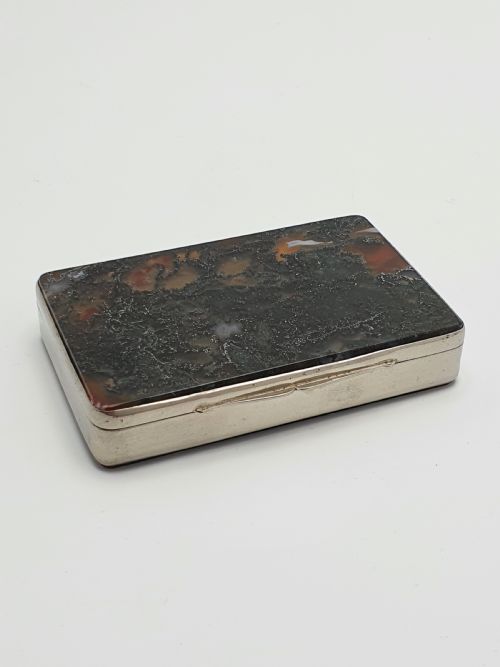 漂亮的苔藓玛瑙盒 - 古董英国饰品盒 - 约 1900 年