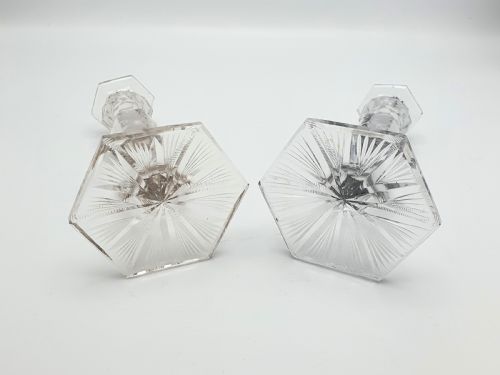 一对非常漂亮的切割玻璃烛台 - 约 1920 年