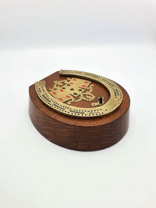 Prächtiges viktorianisches Cribbage-Brett aus Eiche und Messing – um 1890