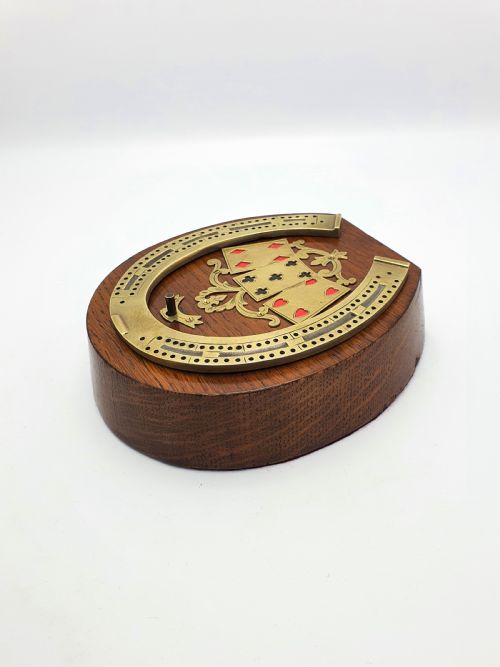 Prächtiges viktorianisches Cribbage-Brett aus Eiche und Messing – um 1890