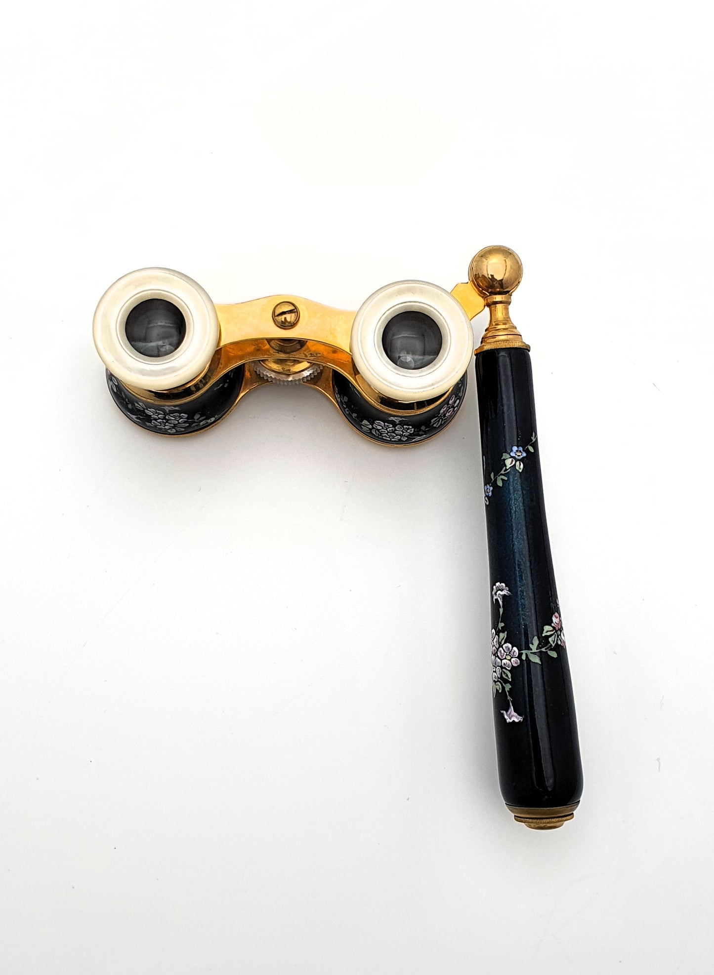 Stunning Pair of Enamelled Antique Opera Glasses - Mother of Pearl and Lacquered Brass - Edwardian - circa 1900