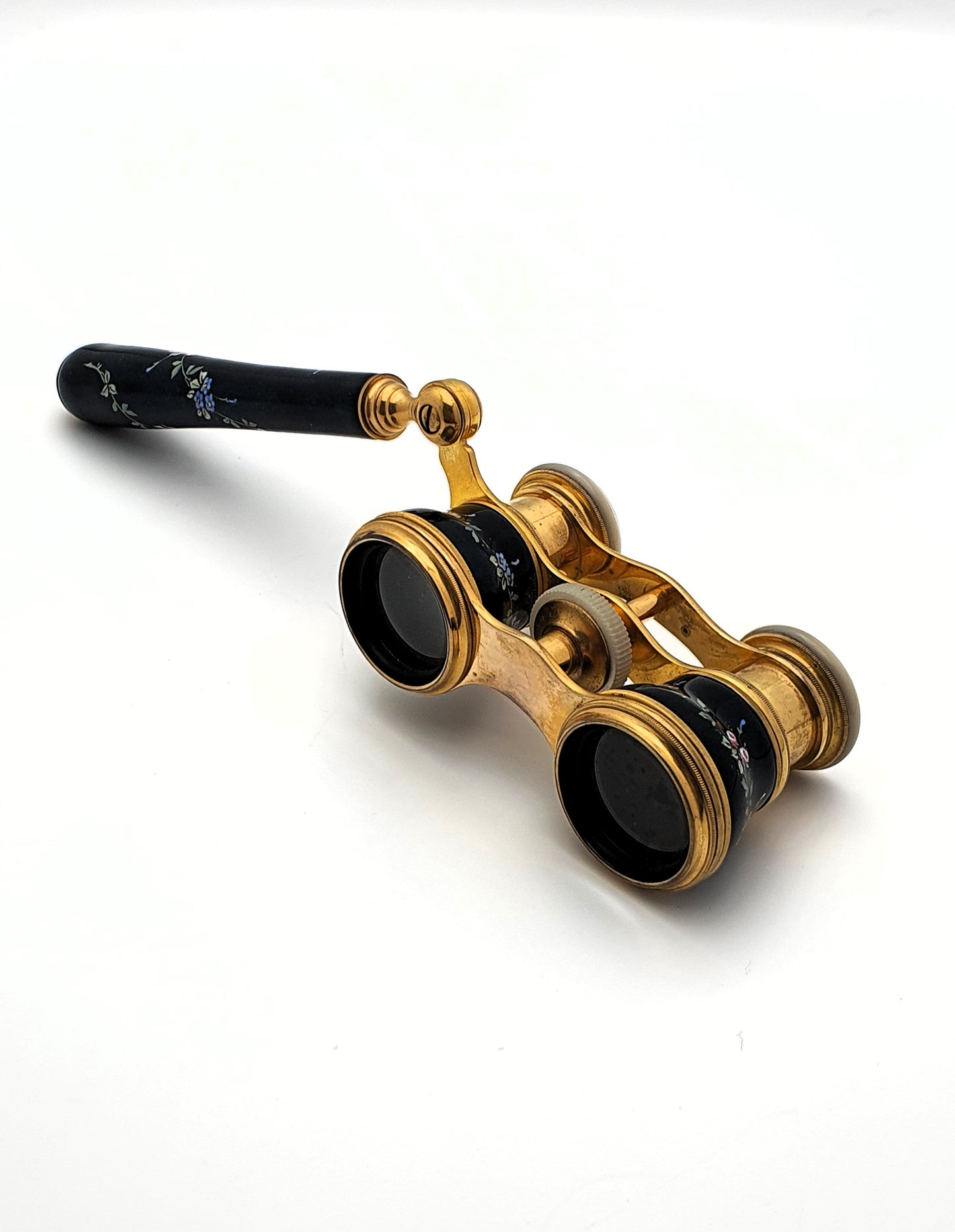 Stunning Pair of Enamelled Antique Opera Glasses - Mother of Pearl and Lacquered Brass - Edwardian - circa 1900