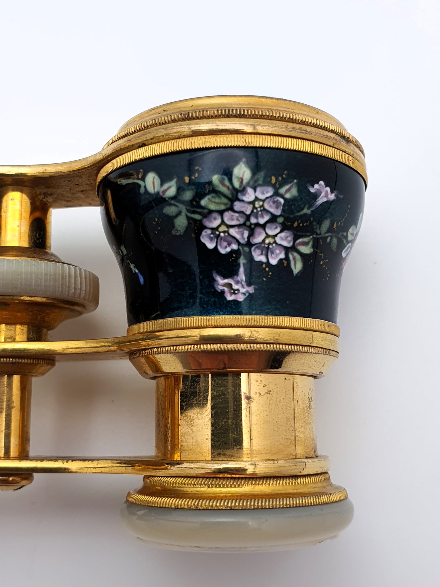 Stunning Pair of Enamelled Antique Opera Glasses - Mother of Pearl and Lacquered Brass - Edwardian - circa 1900