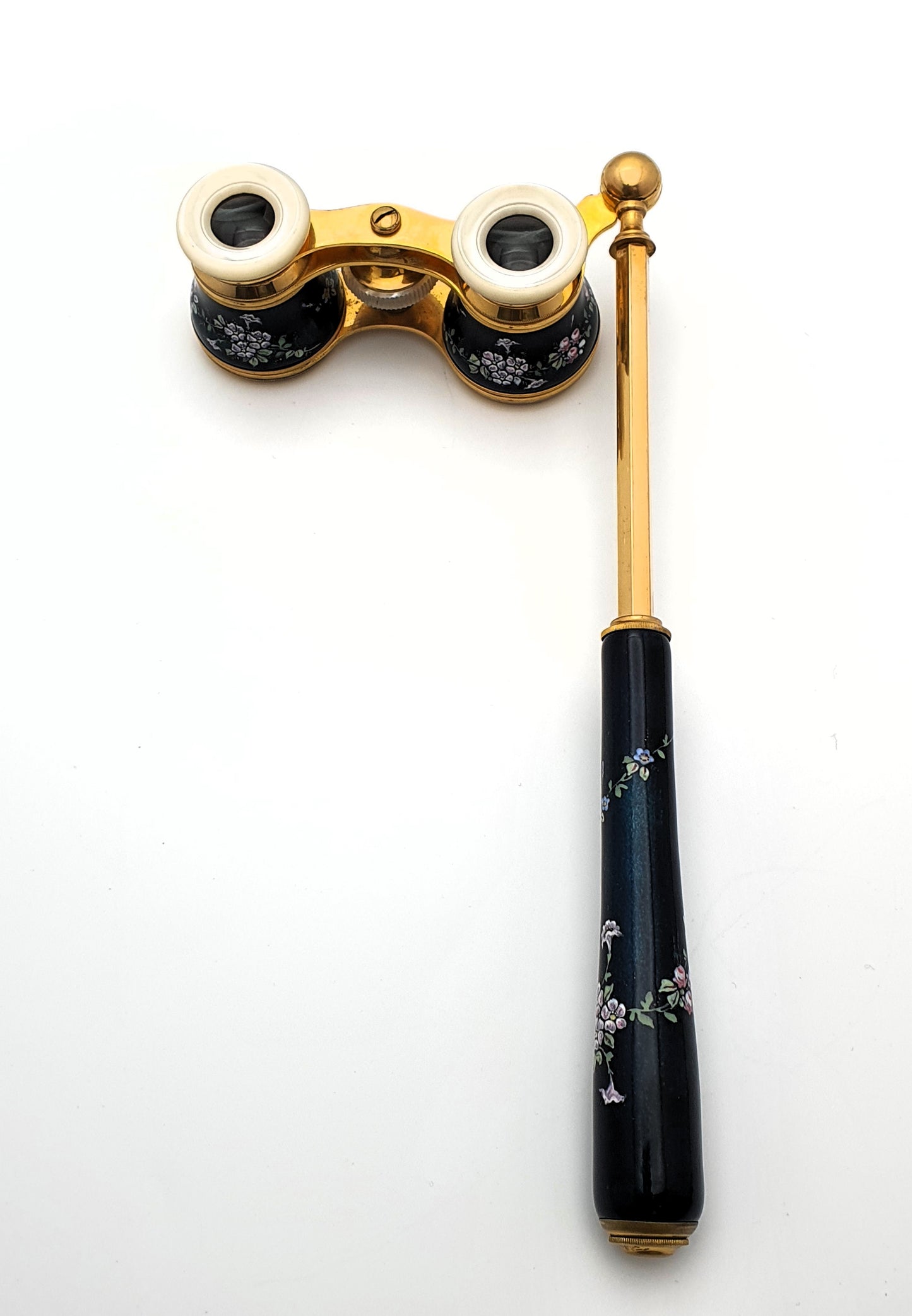 Stunning Pair of Enamelled Antique Opera Glasses - Mother of Pearl and Lacquered Brass - Edwardian - circa 1900