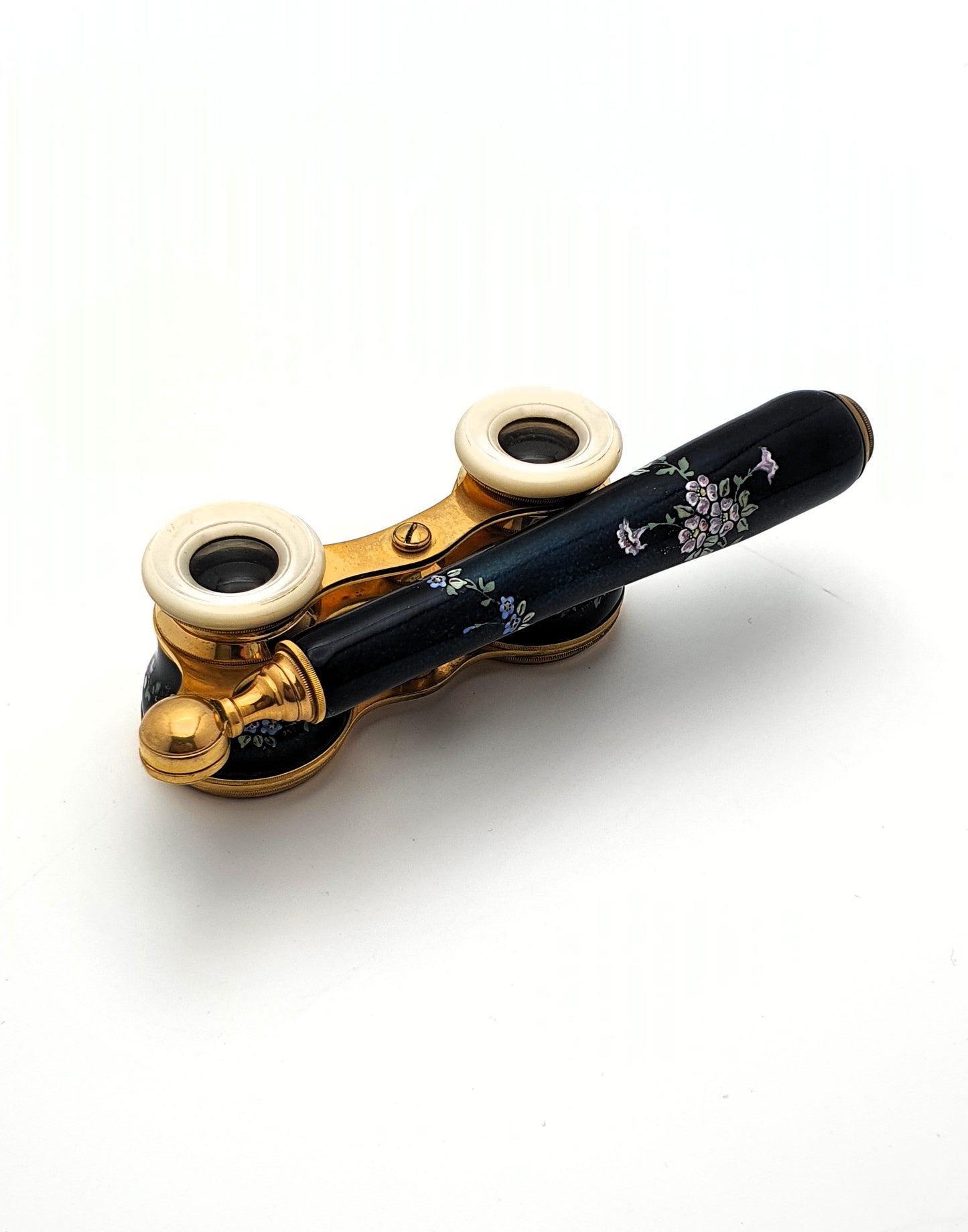 Stunning Pair of Enamelled Antique Opera Glasses - Mother of Pearl and Lacquered Brass - Edwardian - circa 1900