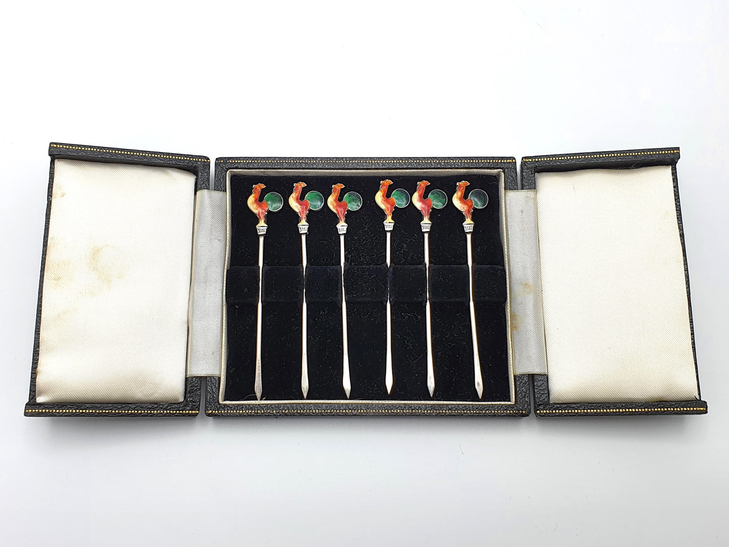 Beautiful Set of Enamelled and Silver Cocktail Sticks - circa 1930