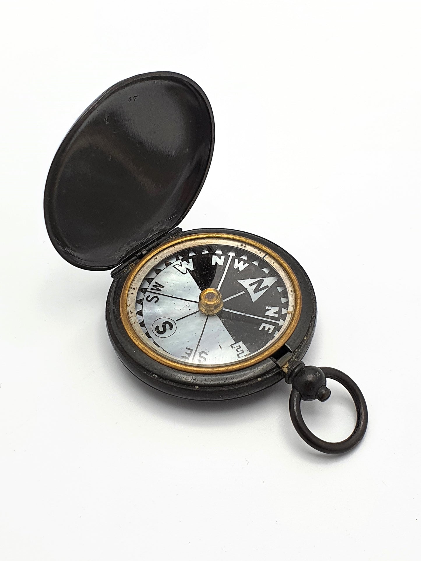 Antique English Black Lacquered Brass Compass - 1915