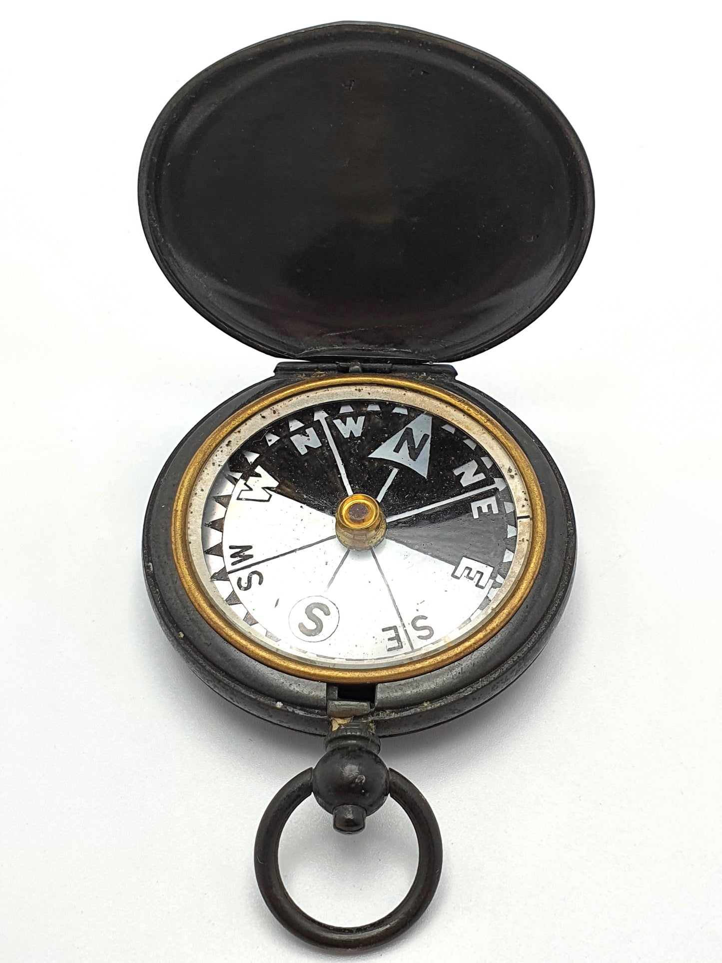 Antique English Black Lacquered Brass Compass - 1915