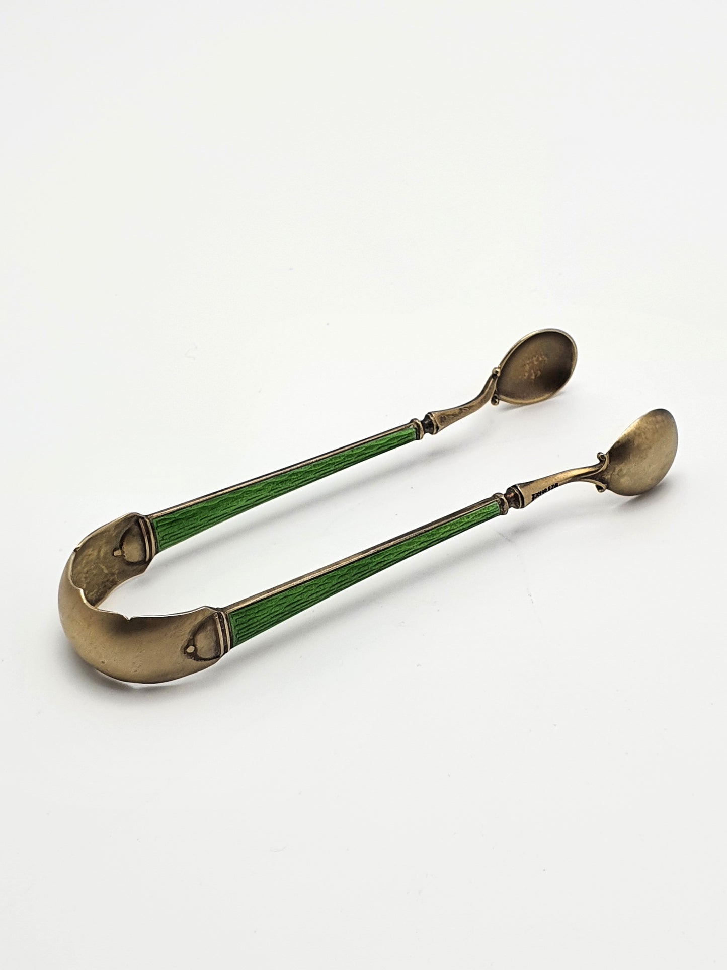 Pretty Antique Continental Enamelled Silver Tongs - circa 1900