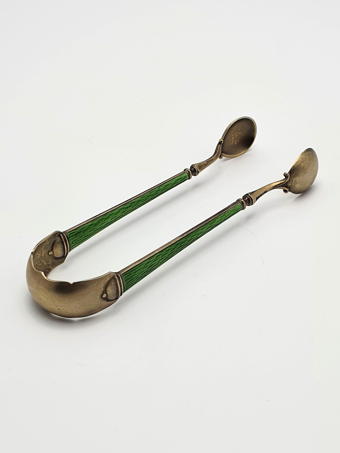 Pretty Antique Continental Enamelled Silver Tongs - circa 1900