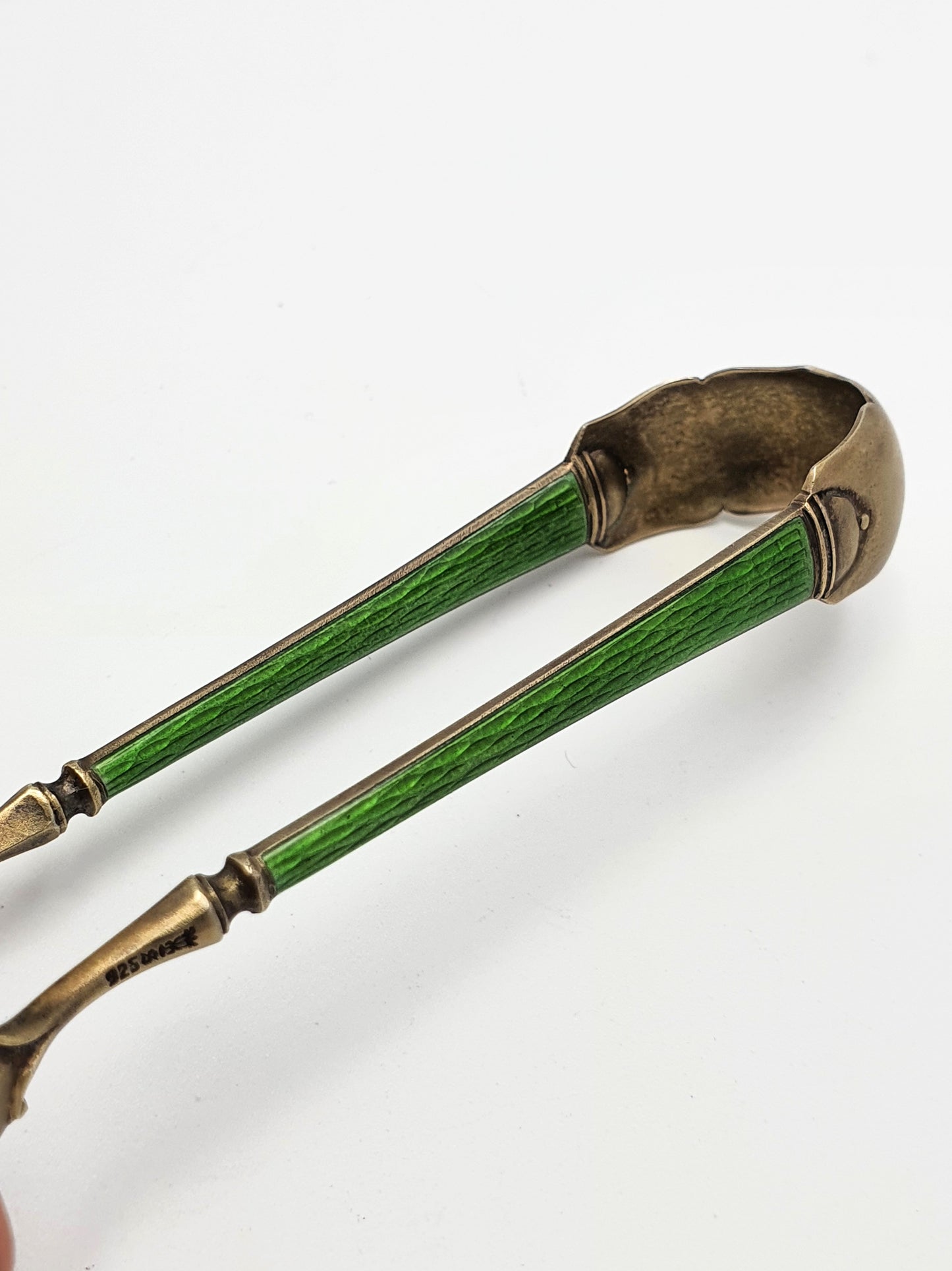 Pretty Antique Continental Enamelled Silver Tongs - circa 1900