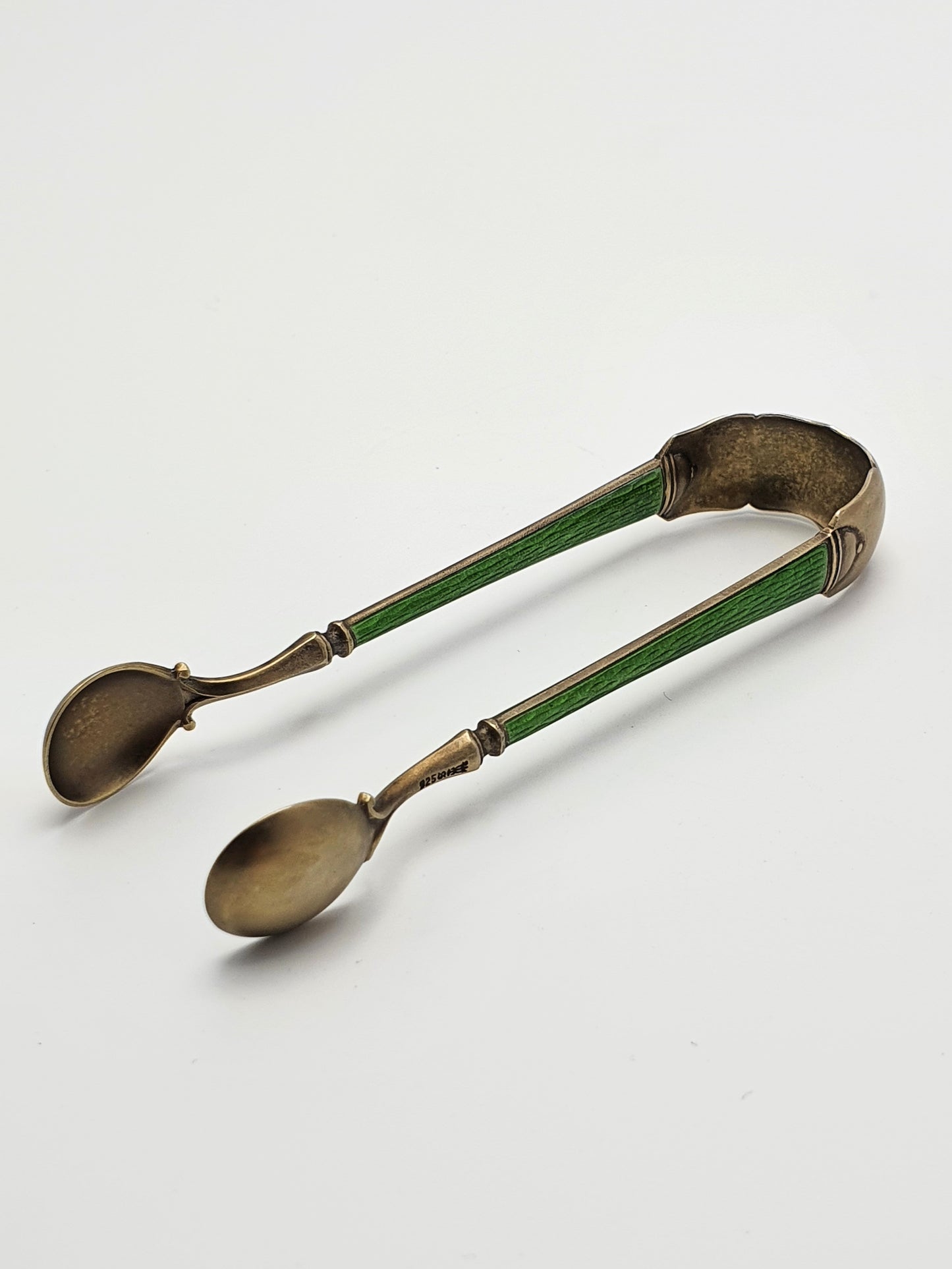 Pretty Antique Continental Enamelled Silver Tongs - circa 1900