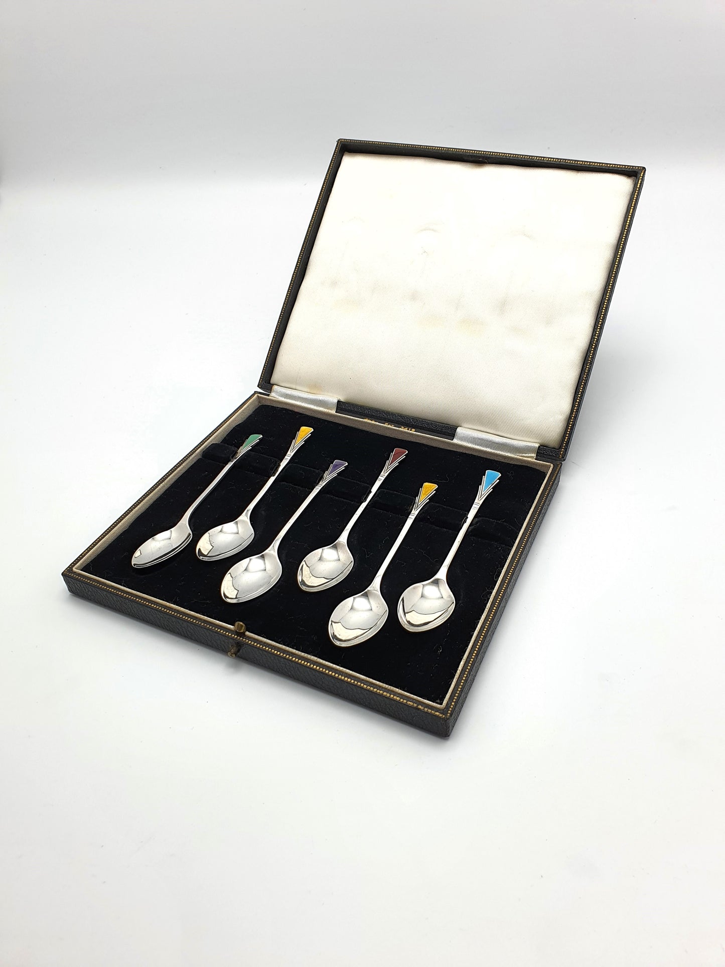 Pretty Silver and Coloured Enamelled Art Deco Teaspoons – 1938