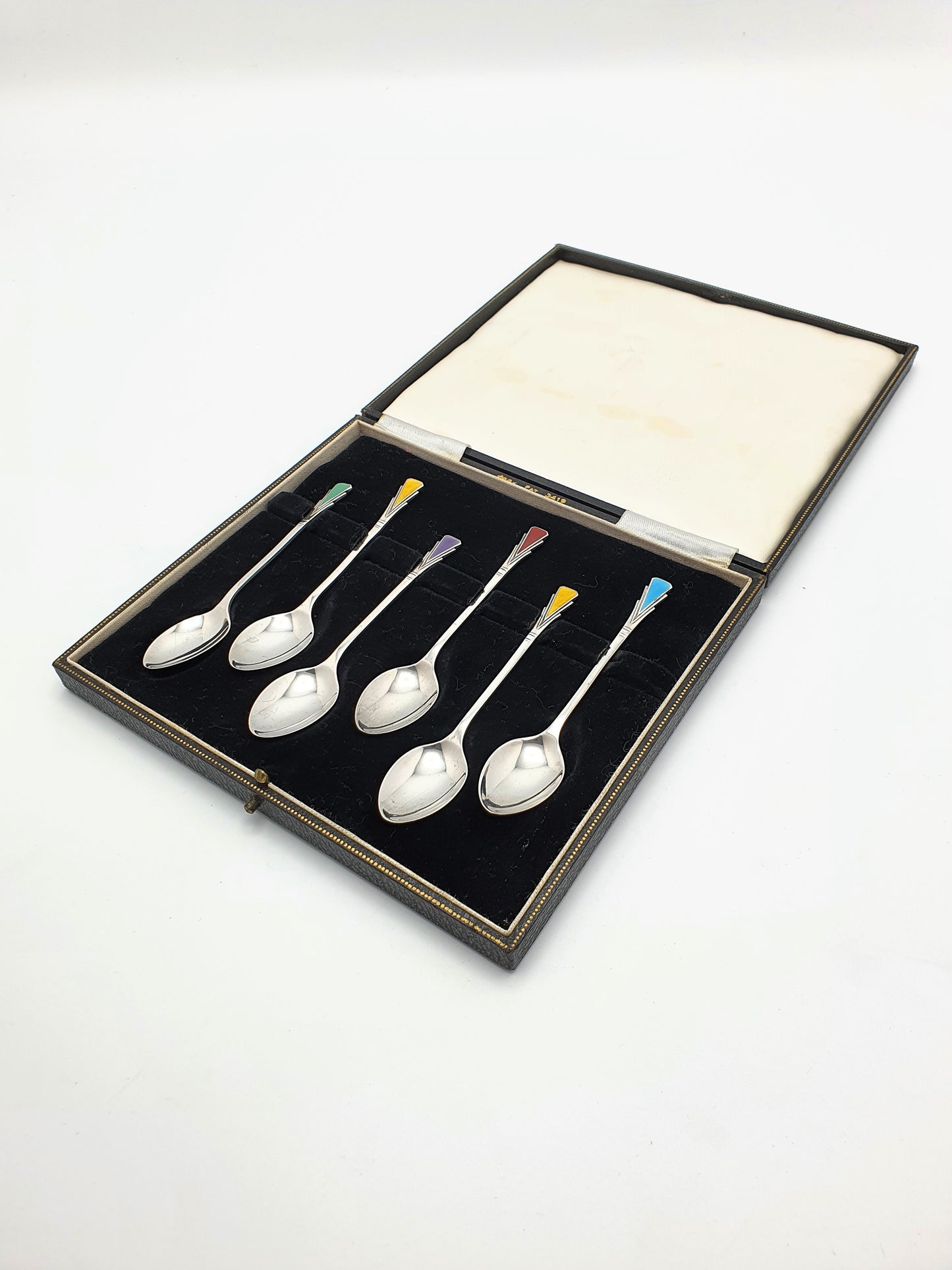 Pretty Silver and Coloured Enamelled Art Deco Teaspoons – 1938