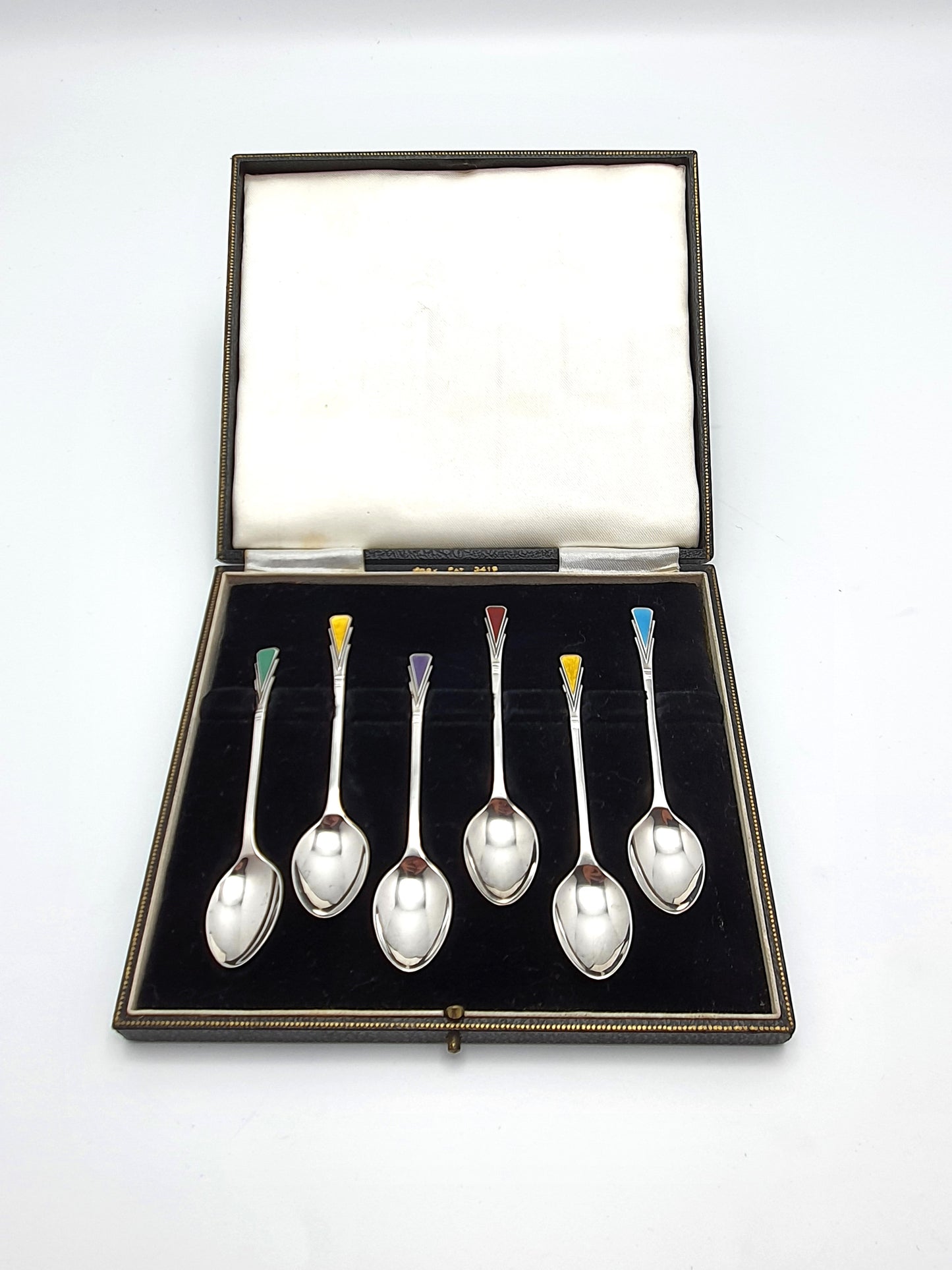 Pretty Silver and Coloured Enamelled Art Deco Teaspoons – 1938