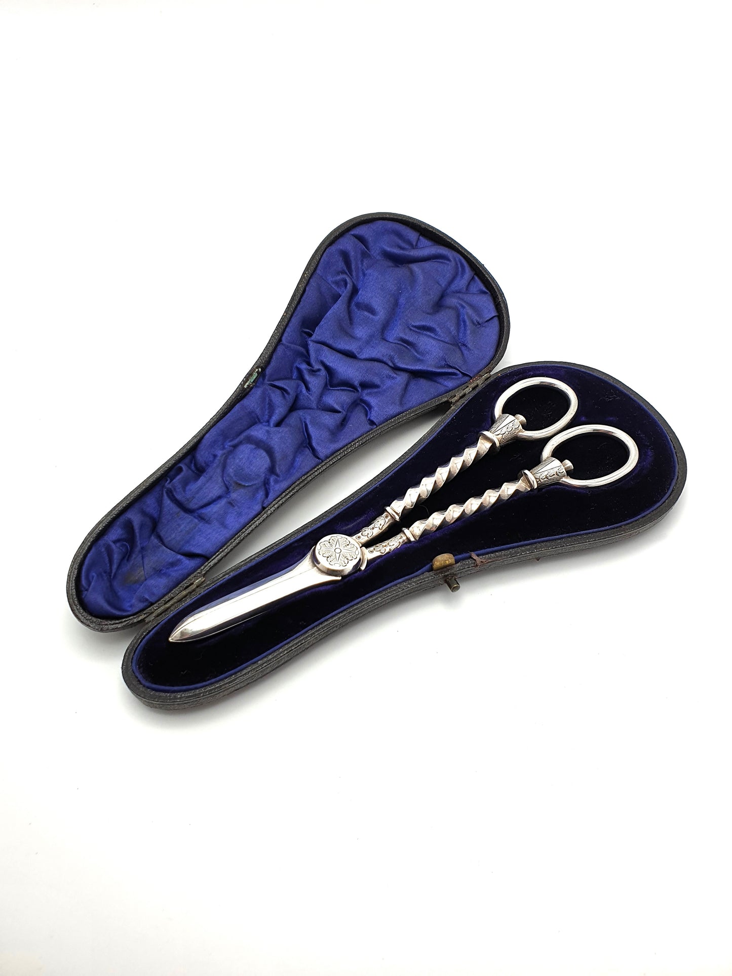 Lovely Pair of Cased Silver Plated Grape Scissors - English Antique - circa 1890