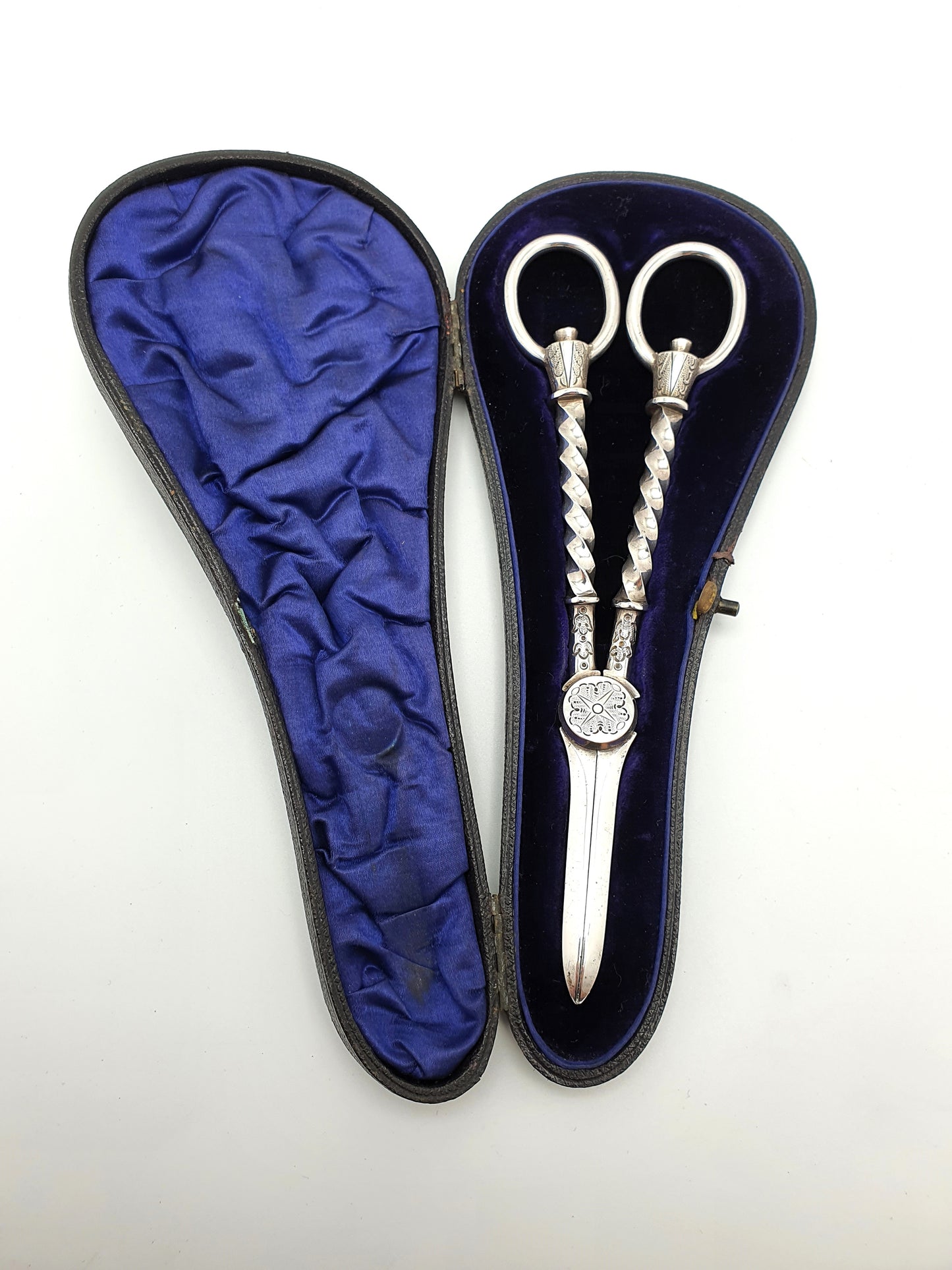 Lovely Pair of Cased Silver Plated Grape Scissors - English Antique - circa 1890