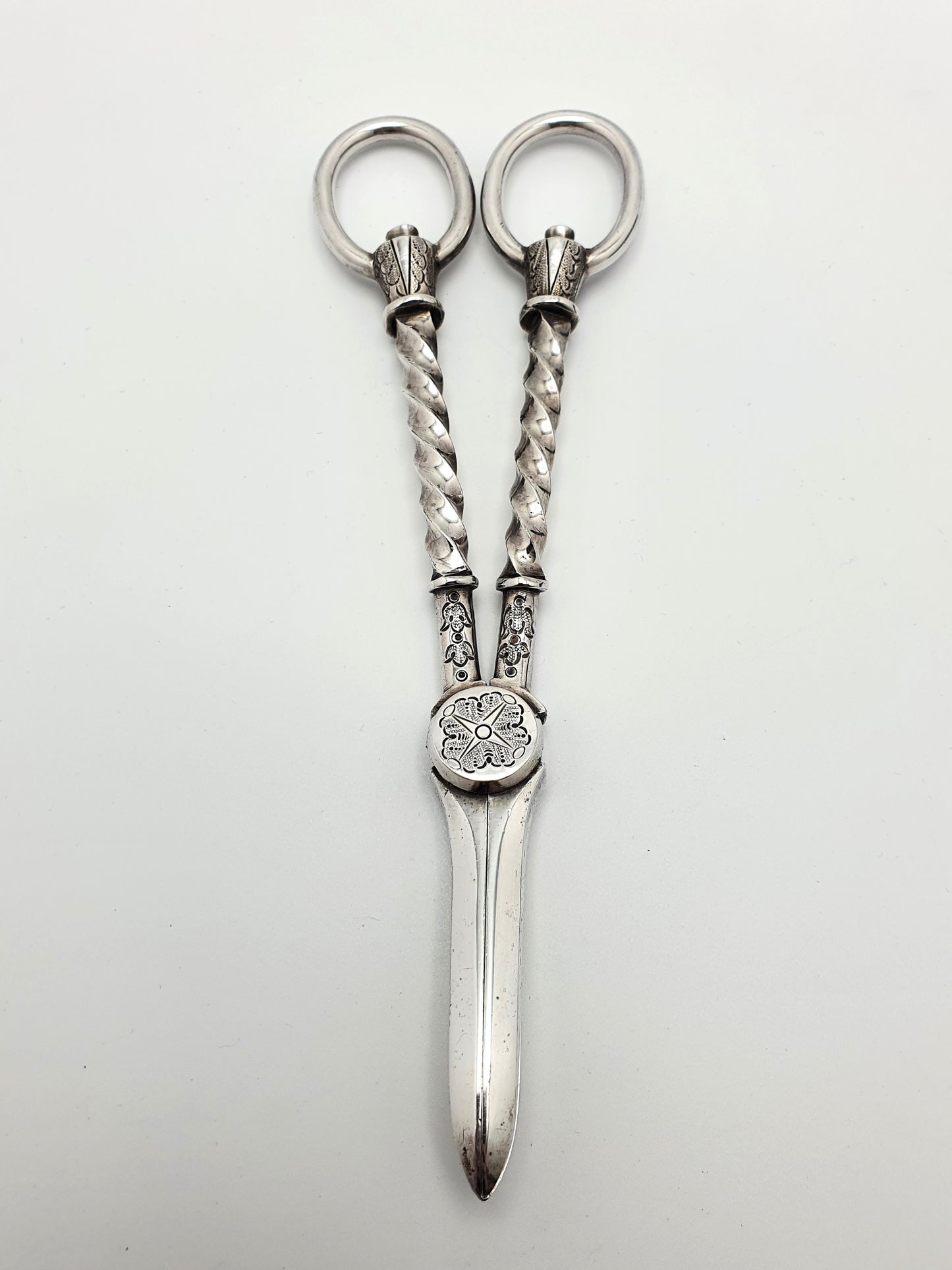 Lovely Pair of Cased Silver Plated Grape Scissors - English Antique - circa 1890