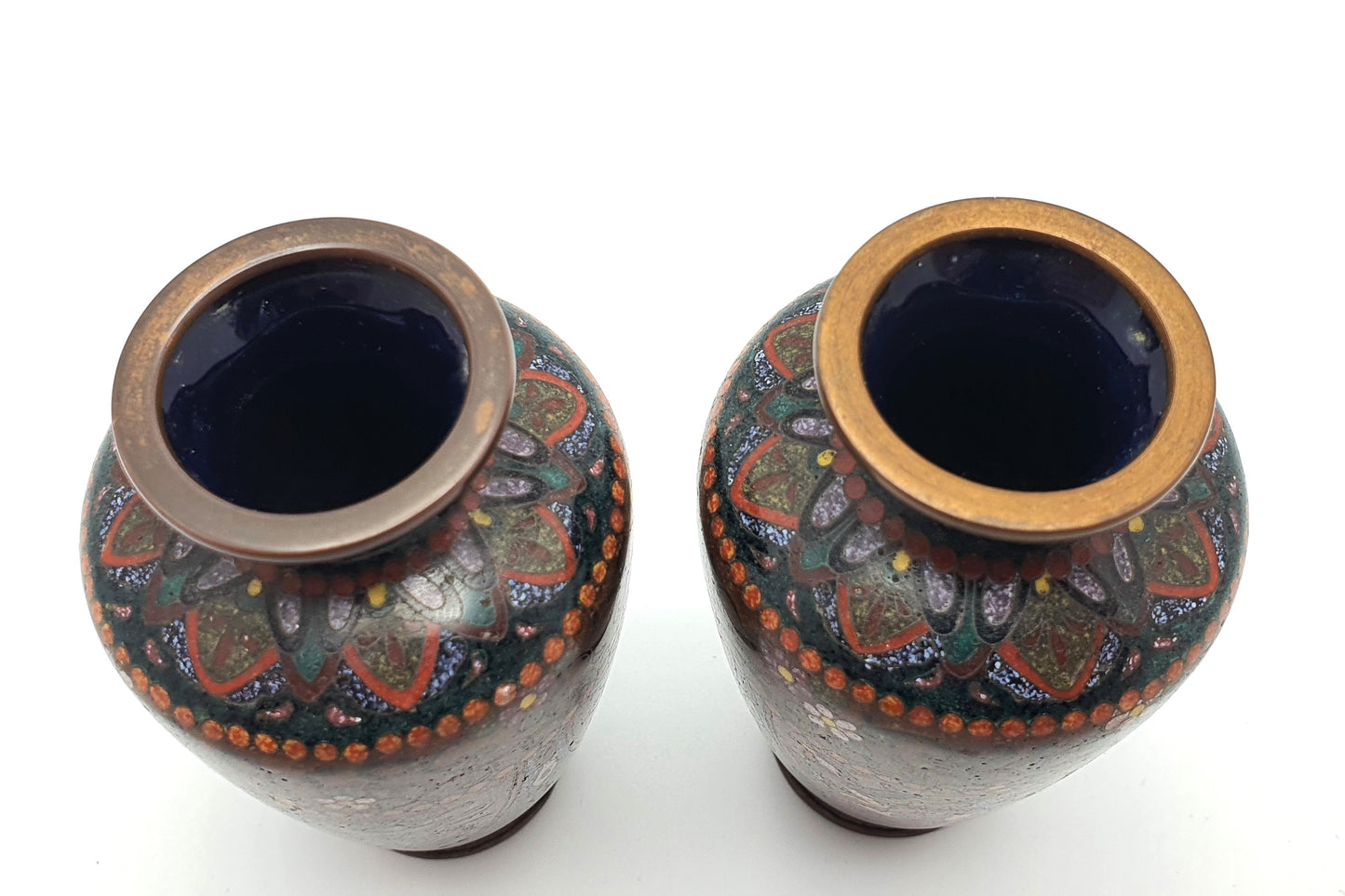 Nice Pair of Small Antique Japanese Cloisonné Vases - circa 1930