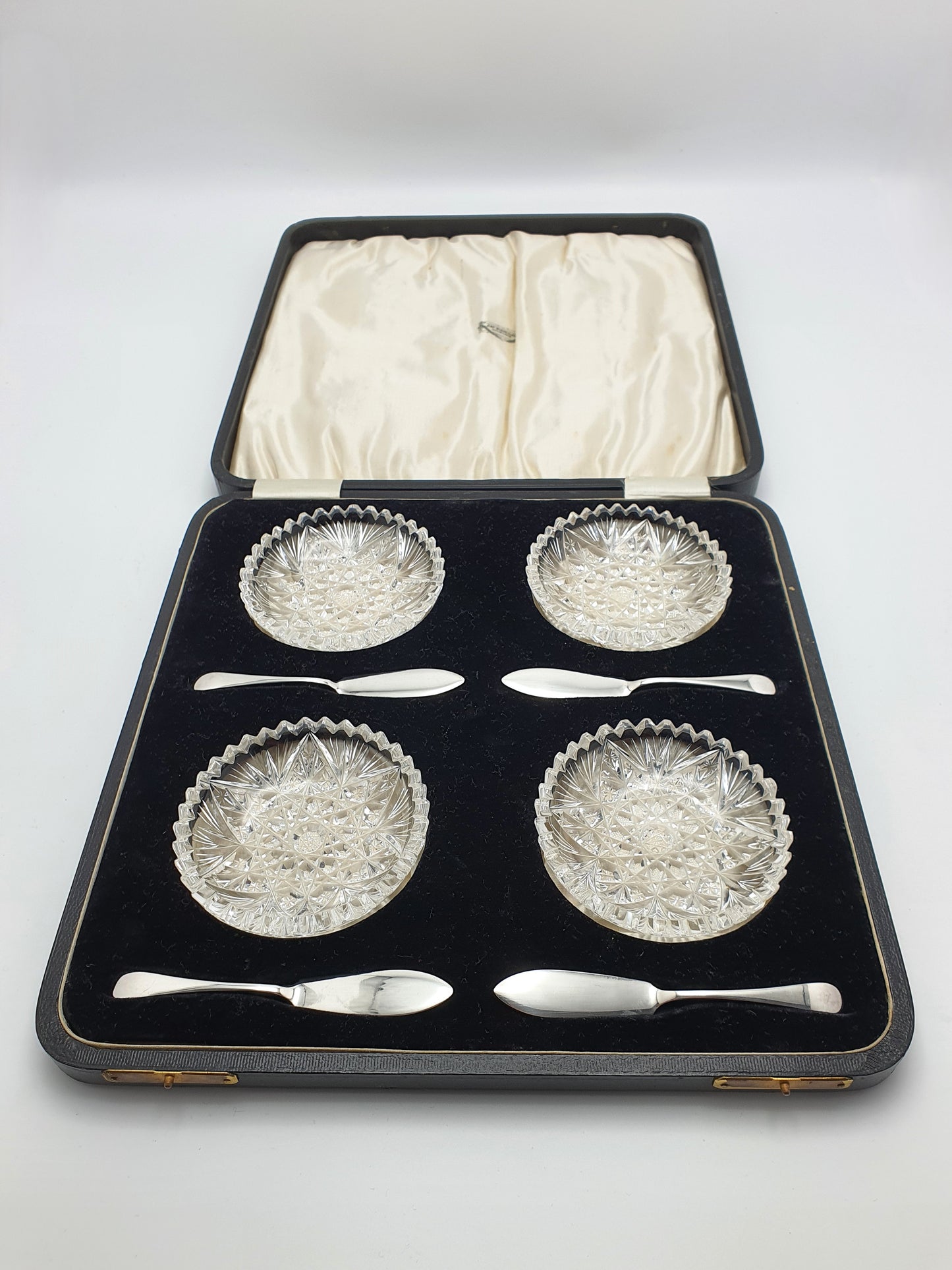 Fabulous Antique Silver and Crystal Butter Set - English Antique - 1925
