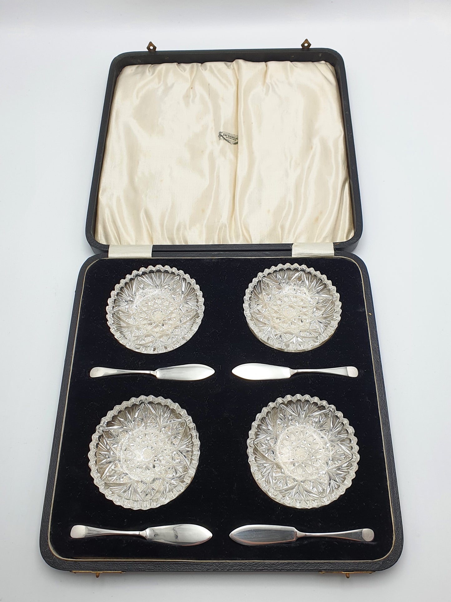 Fabulous Antique Silver and Crystal Butter Set - English Antique - 1925
