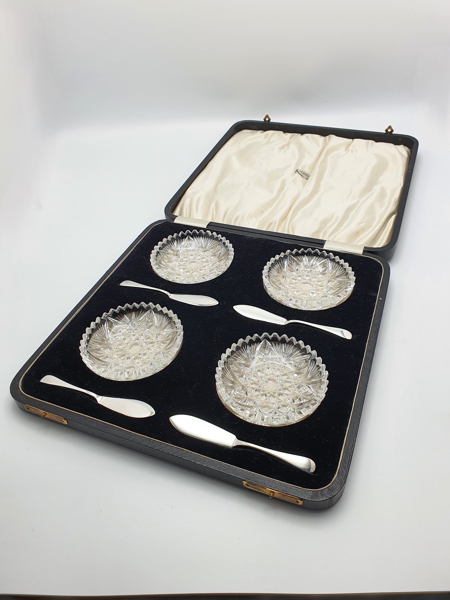 Fabulous Antique Silver and Crystal Butter Set - English Antique - 1925