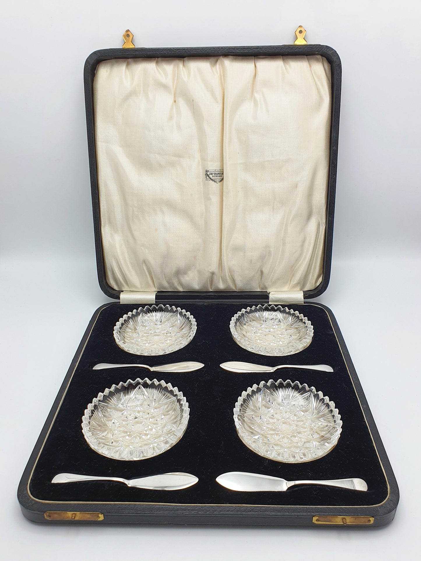 Fabulous Antique Silver and Crystal Butter Set - English Antique - 1925
