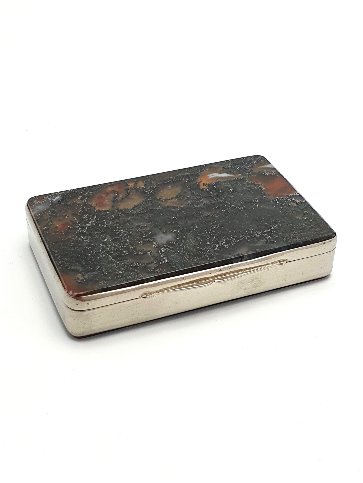Pretty Moss Agate Box - Antique English Trinket Box - circa 1900
