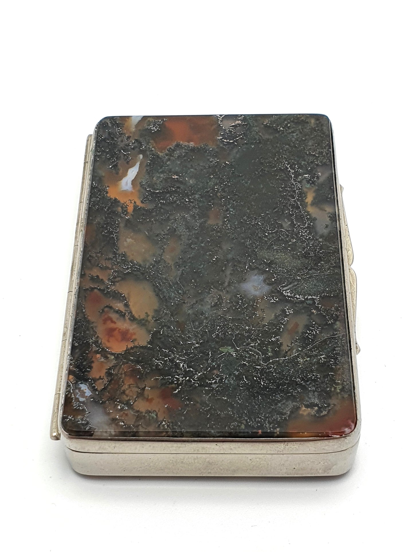 Pretty Moss Agate Box - Antique English Trinket Box - circa 1900