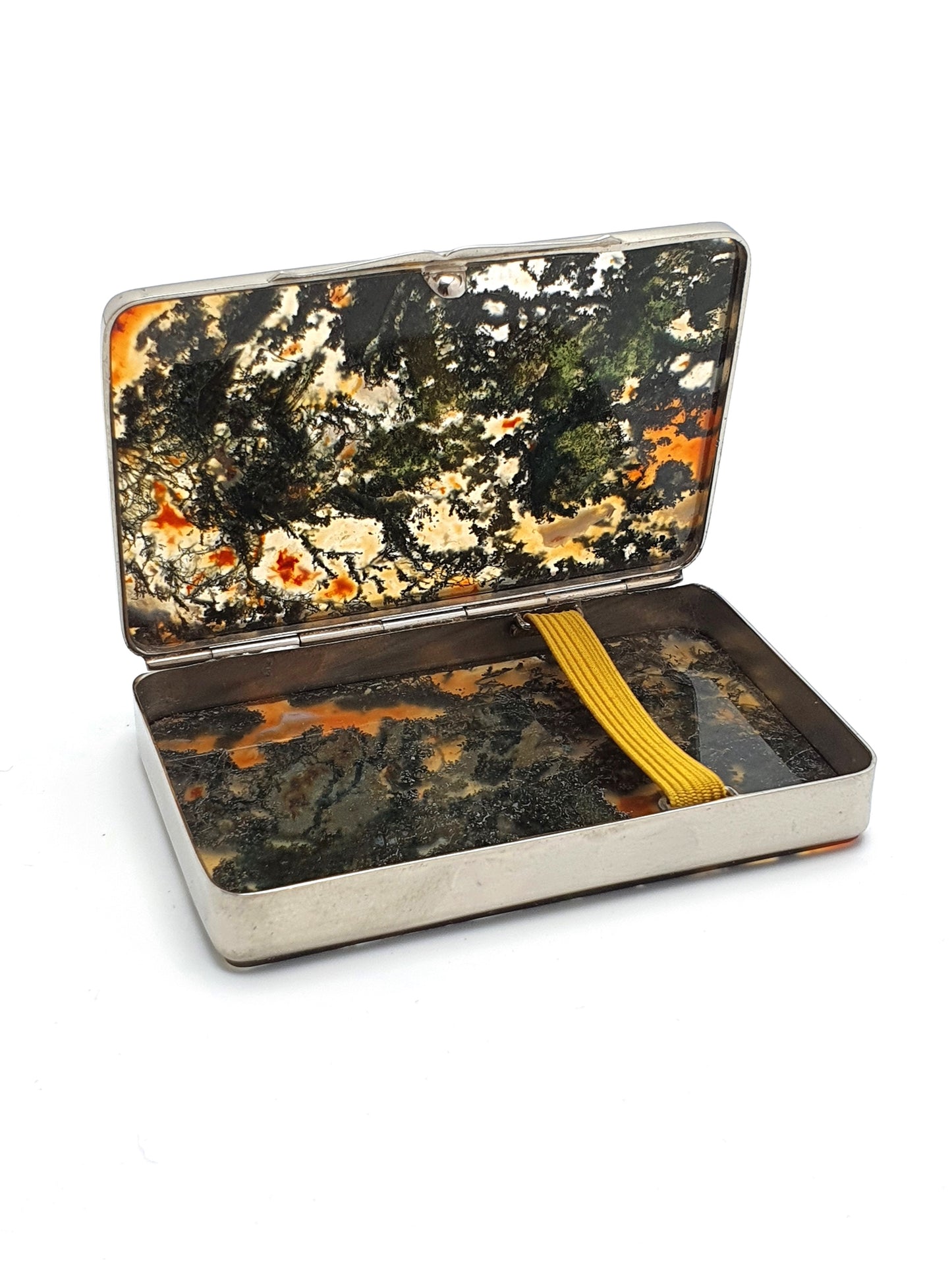 Pretty Moss Agate Box - Antique English Trinket Box - circa 1900