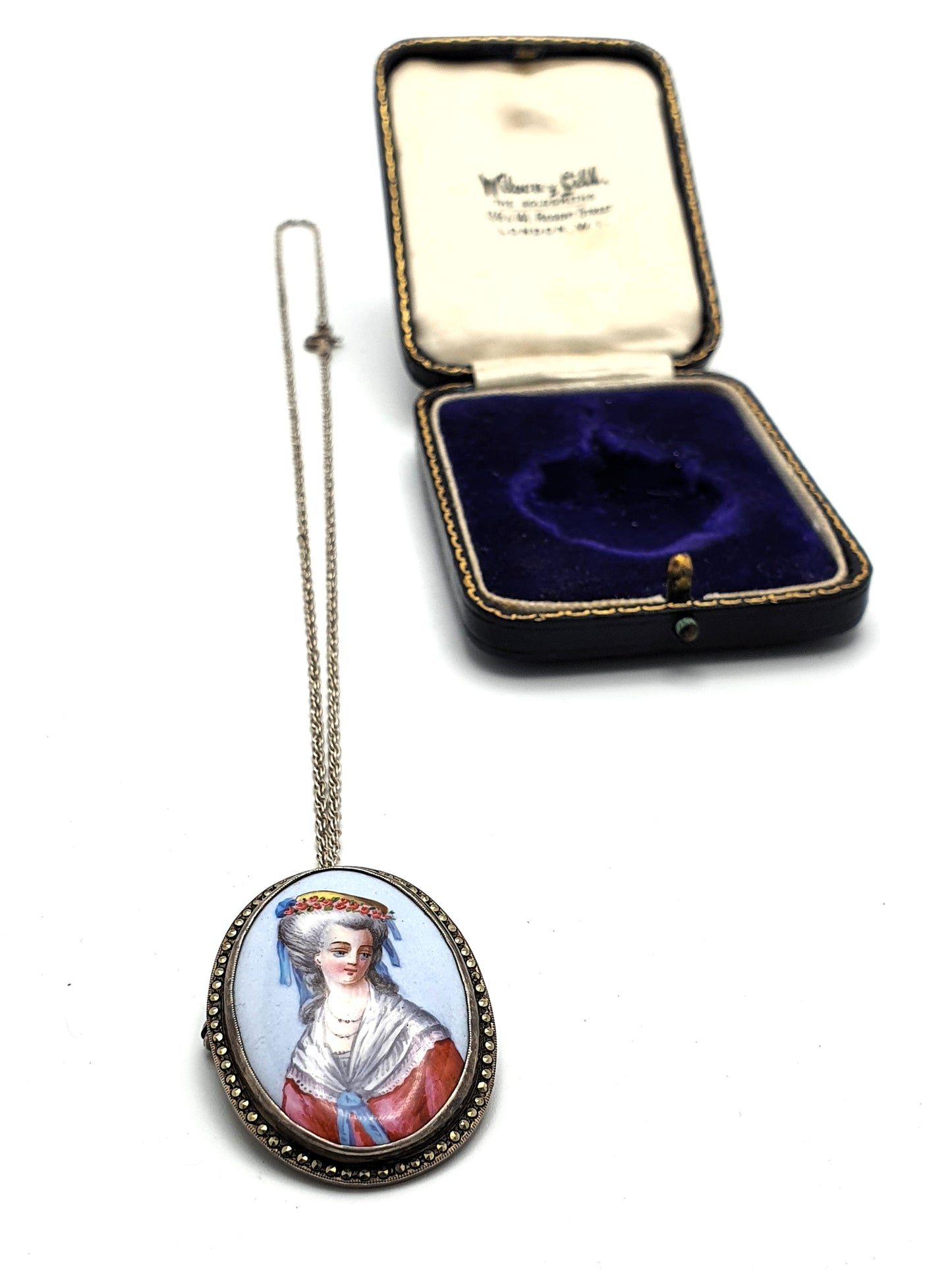 Pretty English Silver and China Pendant/Brooch - circa 1930