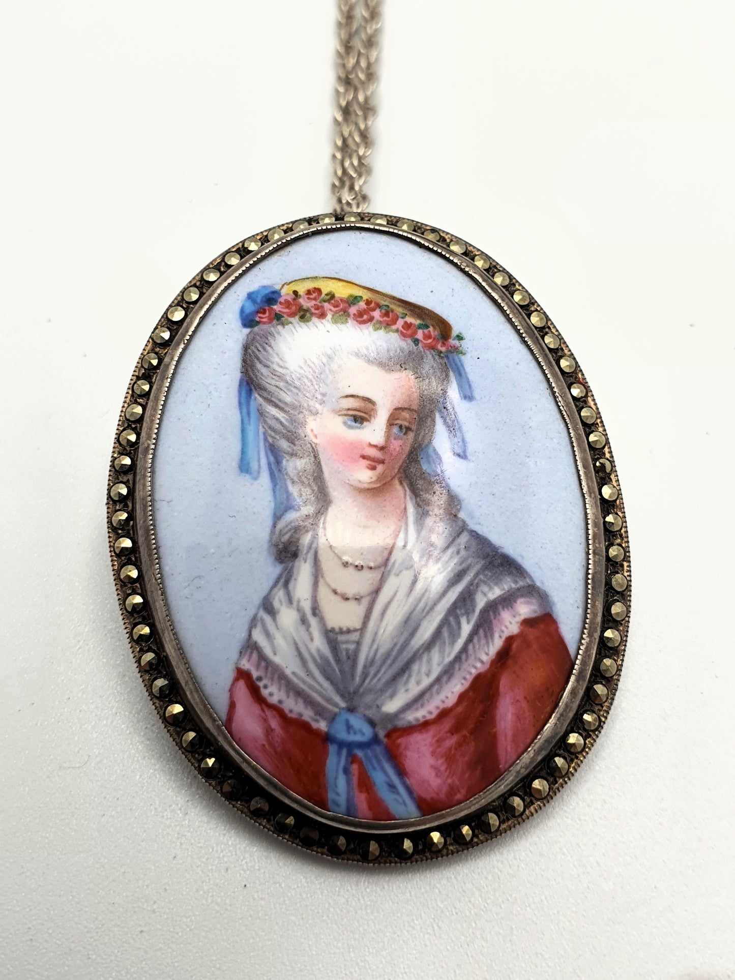 Pretty English Silver and China Pendant/Brooch - circa 1930
