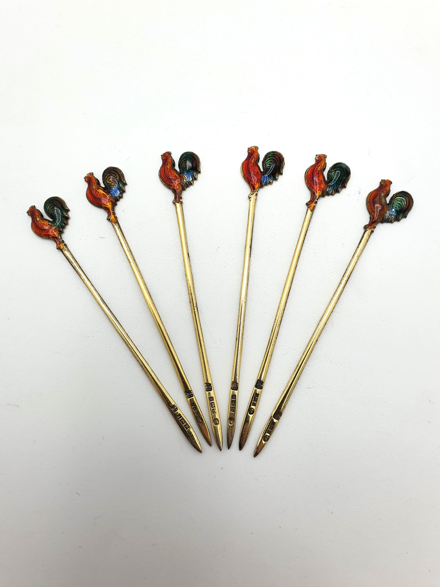 Beautiful Set of Silver and Enamelled Cocktail Sticks - 1951