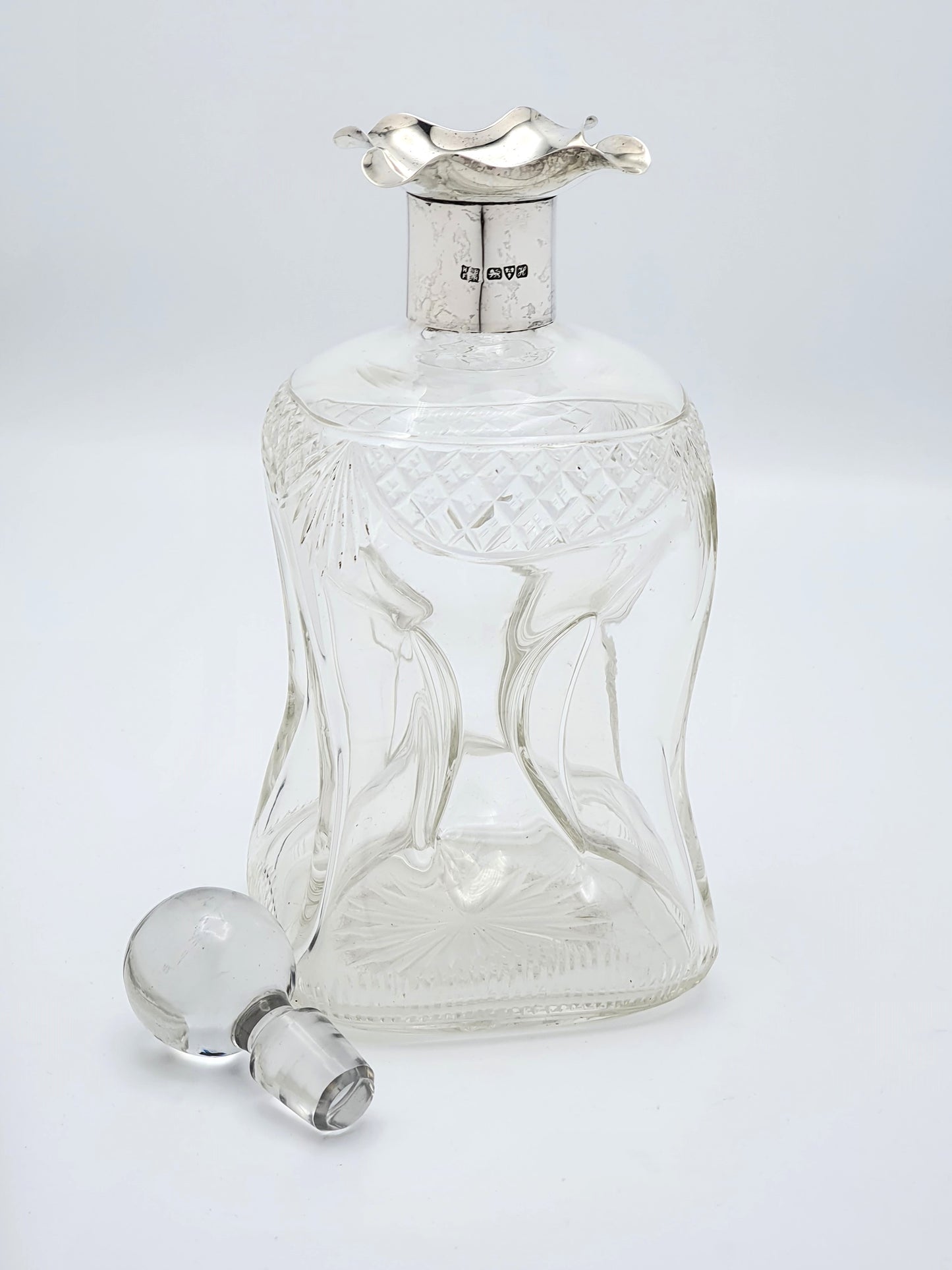 Super Edwardian silver topped glug glug decanter - Chester 1908