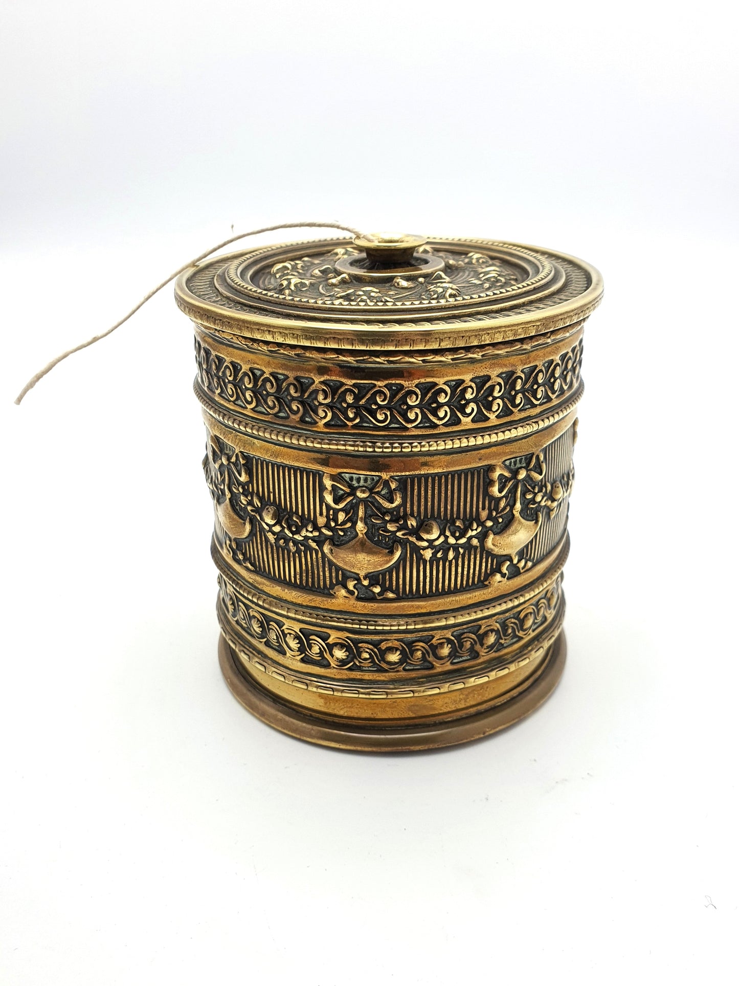 Good Victorian Embossed Brass String Box - circa 1880