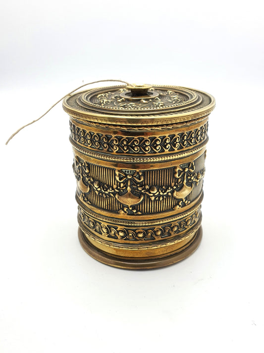Good Victorian Embossed Brass String Box - circa 1880