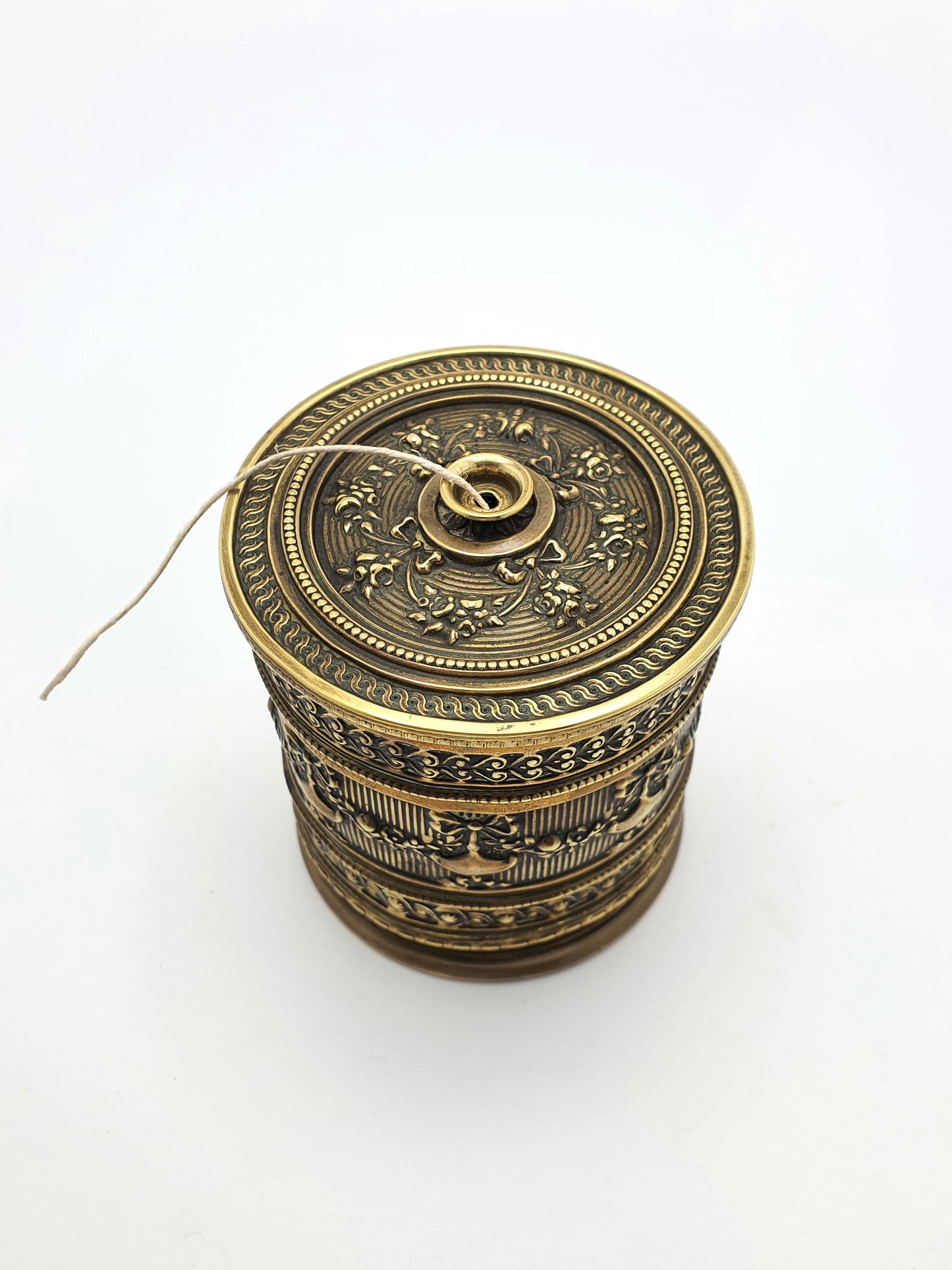 Good Victorian Embossed Brass String Box - circa 1880
